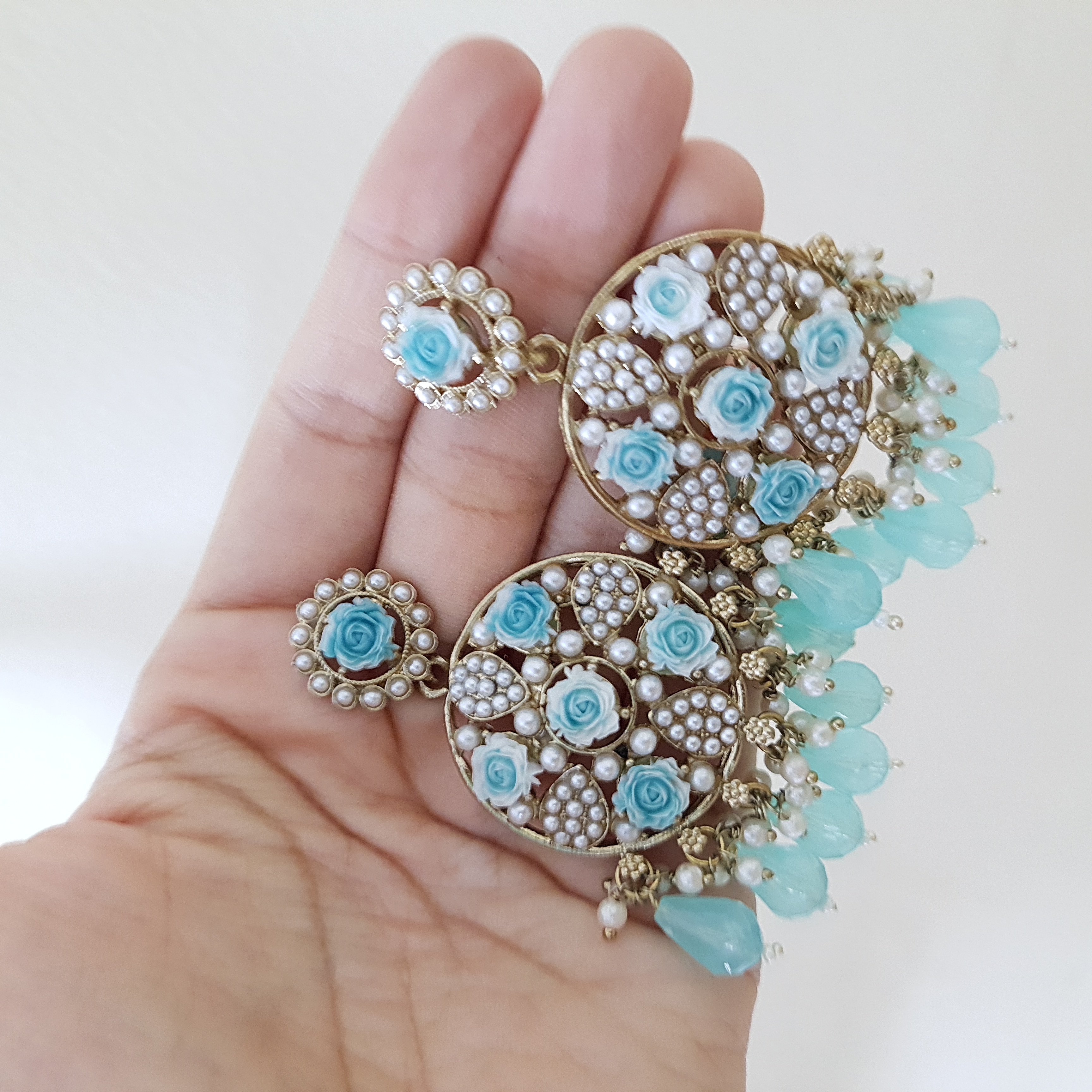 Gulroz – Sky Blue Floral Earrings | Gulnaaz Collection