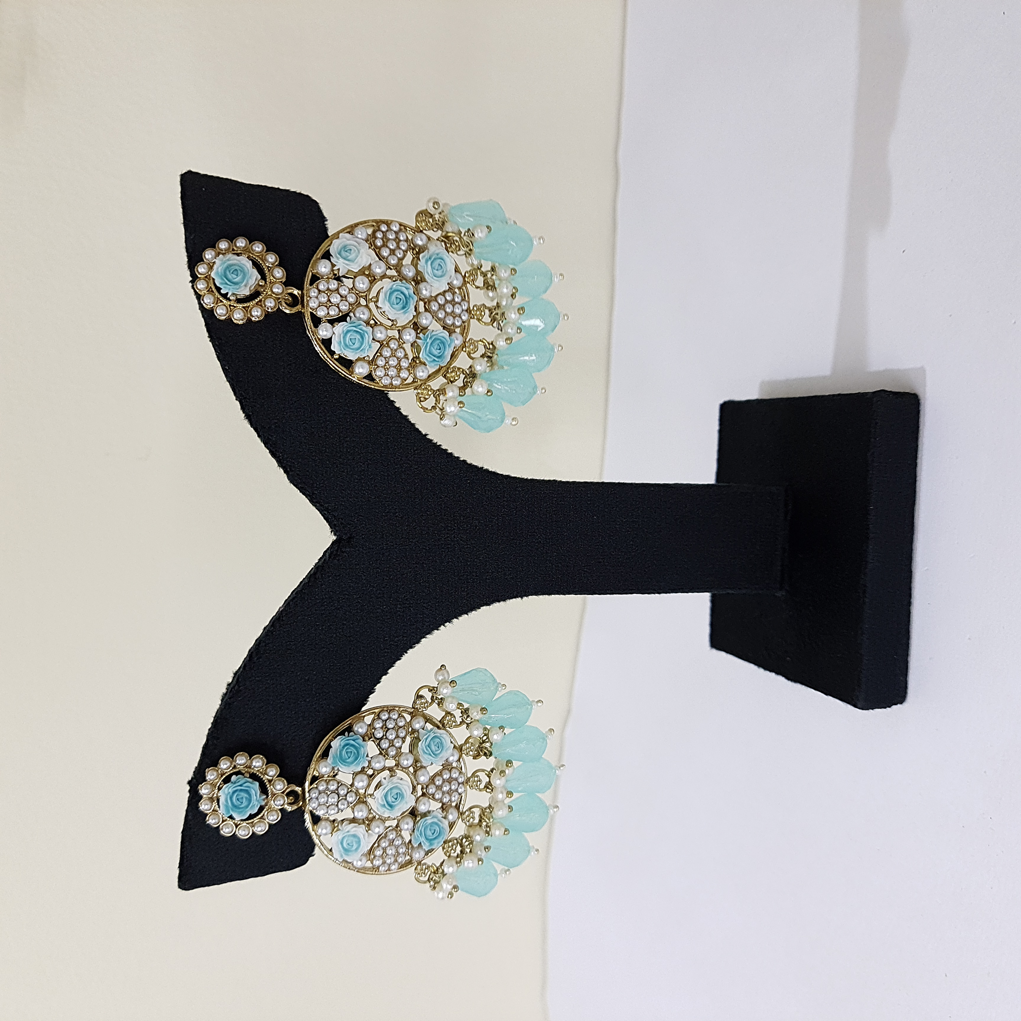 Gulroz – Sky Blue Floral Earrings | Gulnaaz Collection
