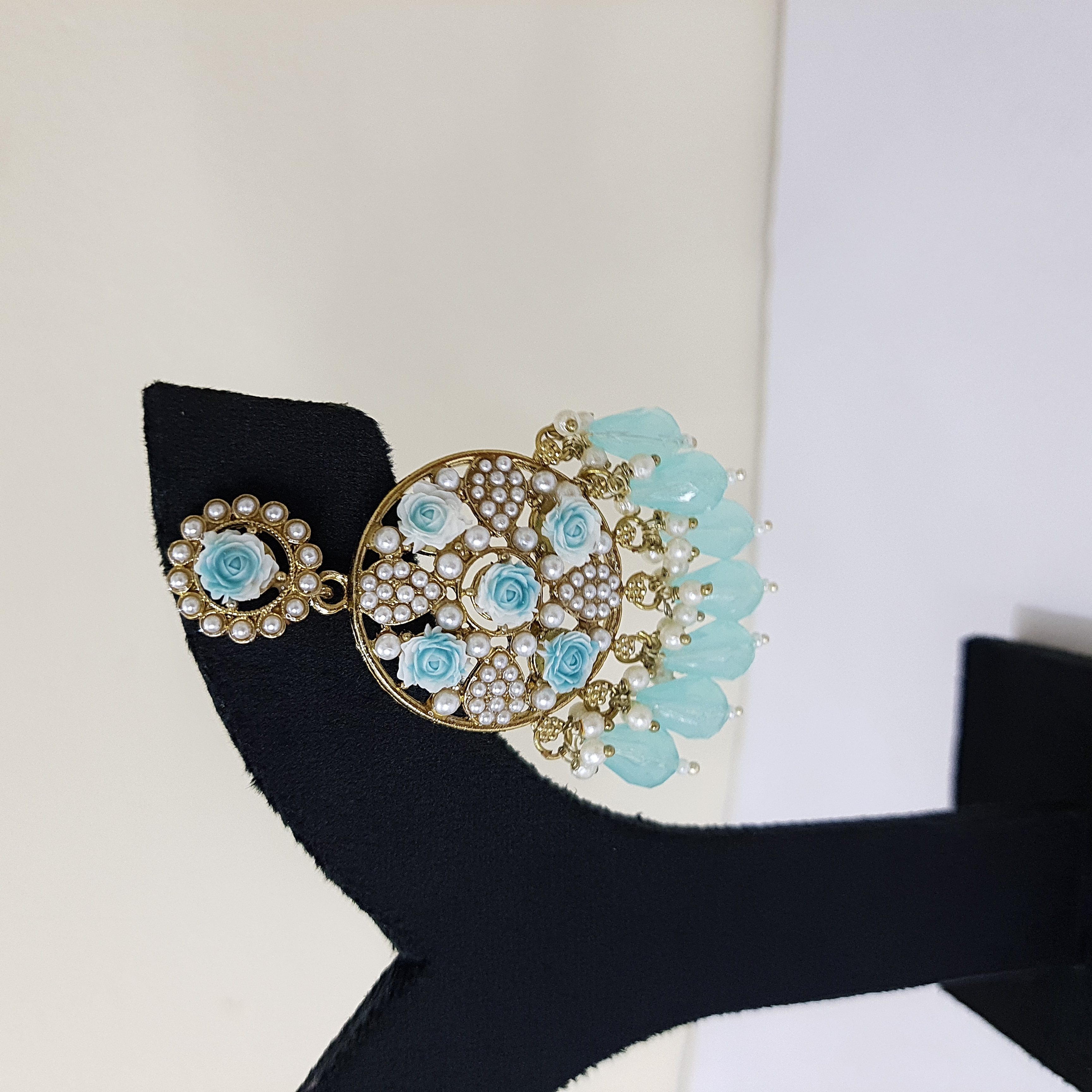 Gulroz – Sky Blue Floral Earrings | Gulnaaz Collection