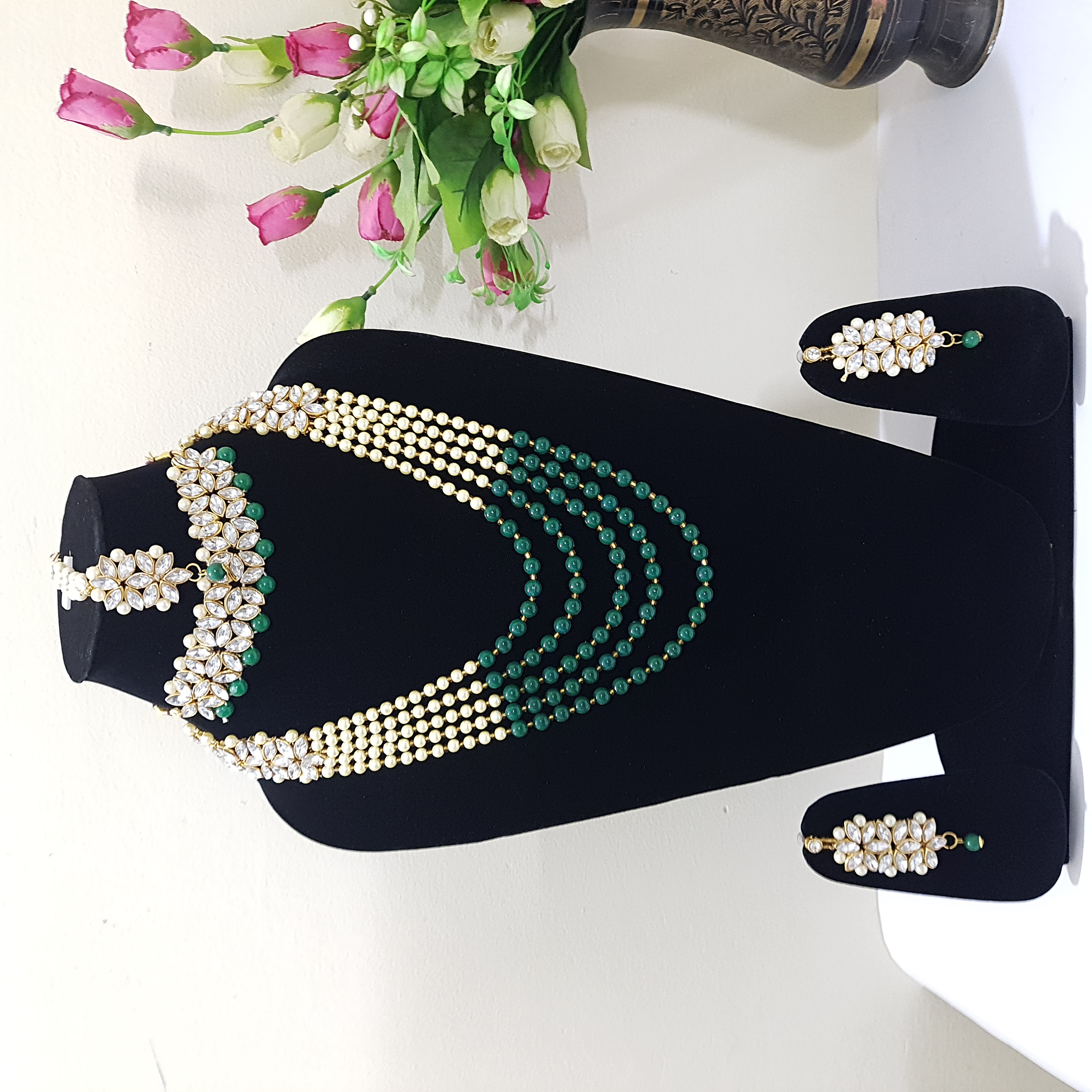 Raaj Tilak – Emerald & Pearl Layered Necklace Set | Emerging Empress Collection