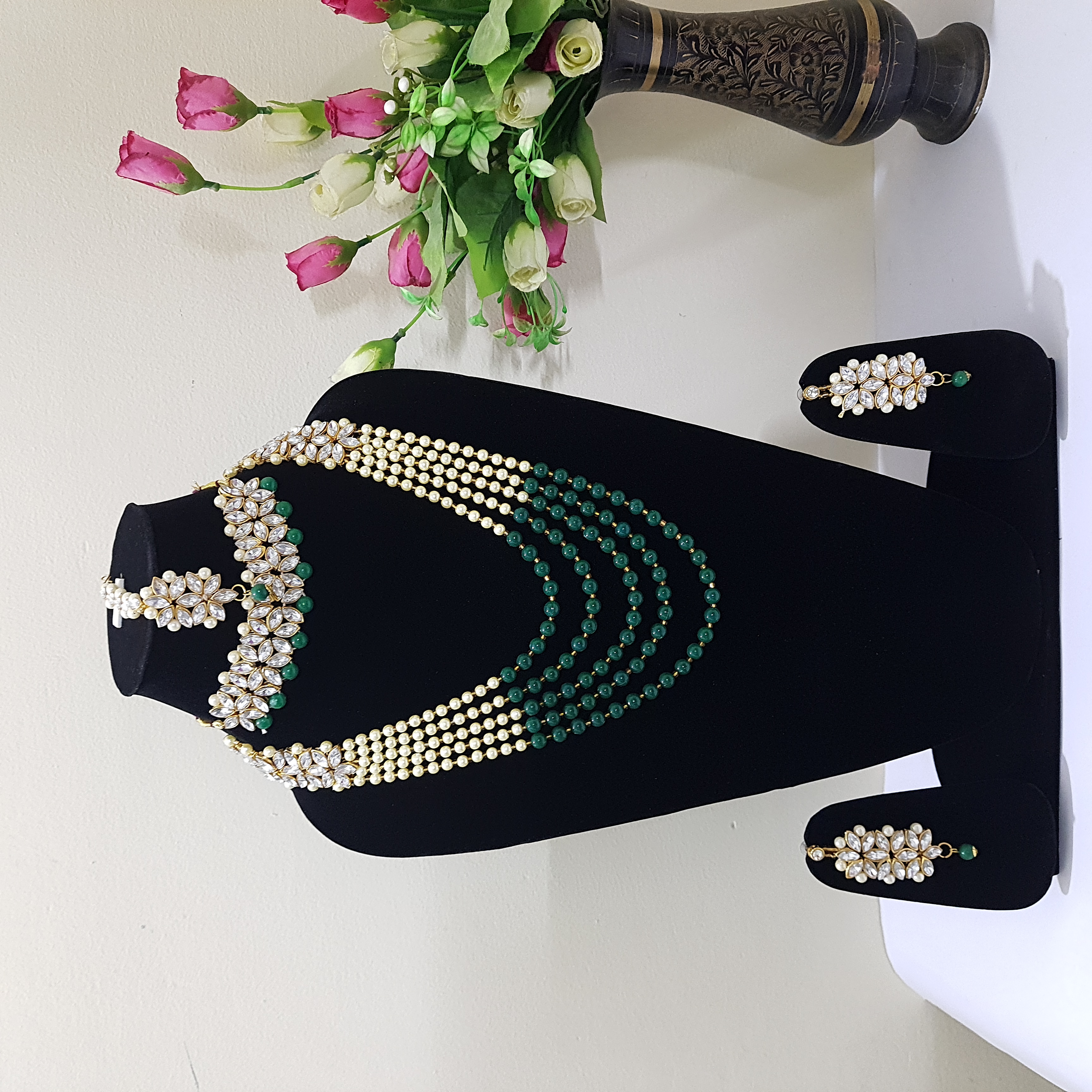 Raaj Tilak – Emerald & Pearl Layered Necklace Set | Emerging Empress Collection