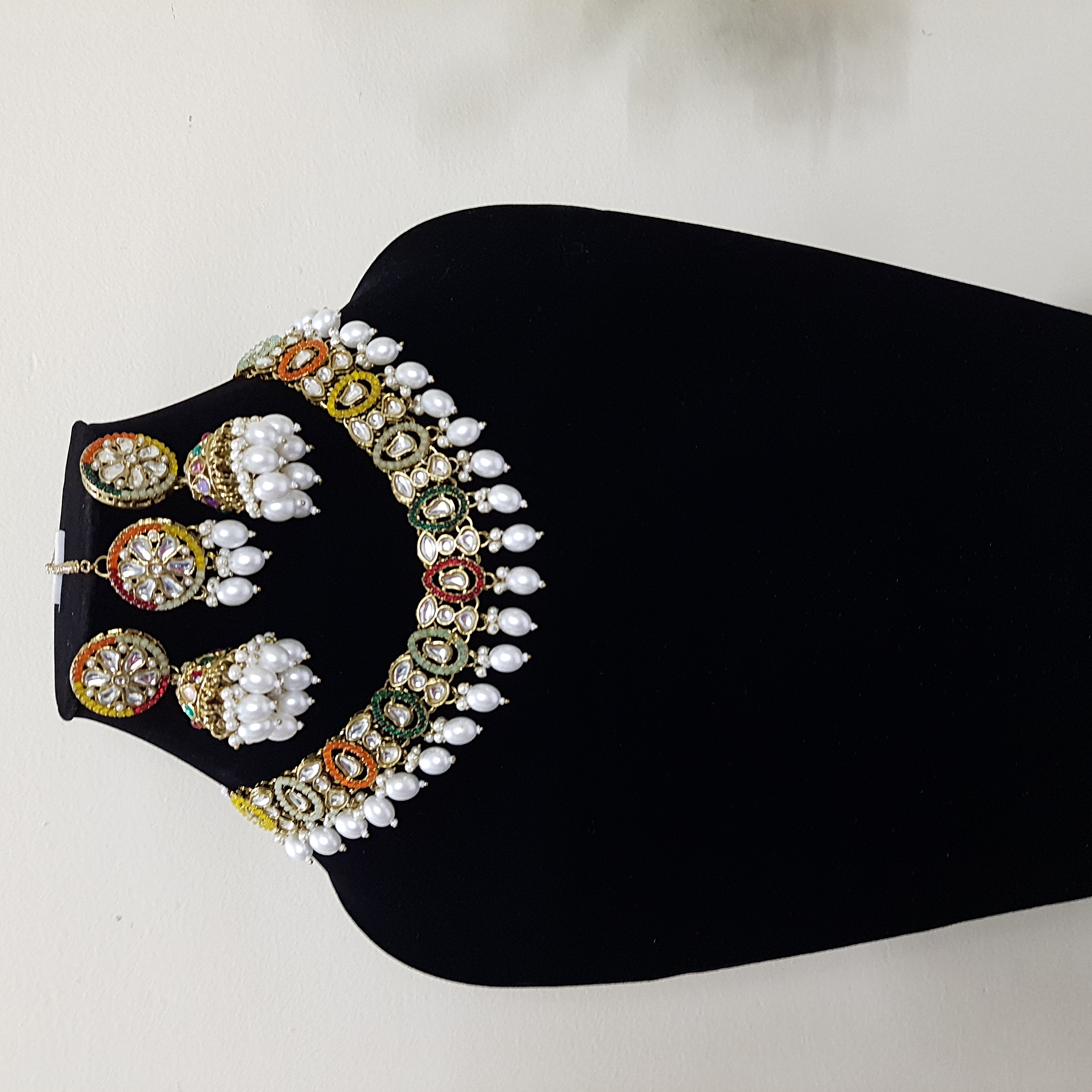 Madhurima – Kundan Moti Necklace Set with Jhumkas and Maangtikka | Rang Raagini Collection