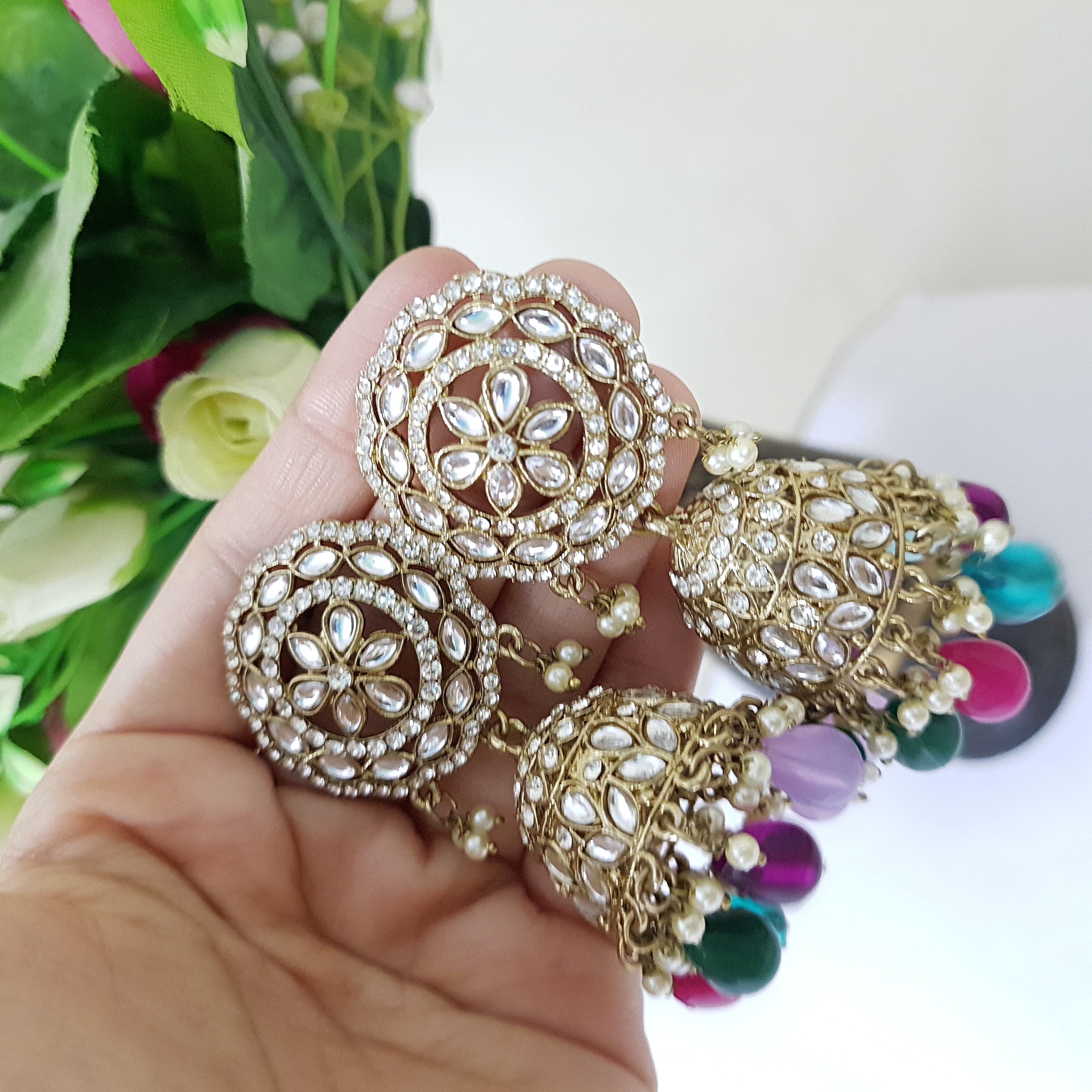 Navrangini – Multicolor Kundan Dome Jhumkas | Rang Raagini Collection