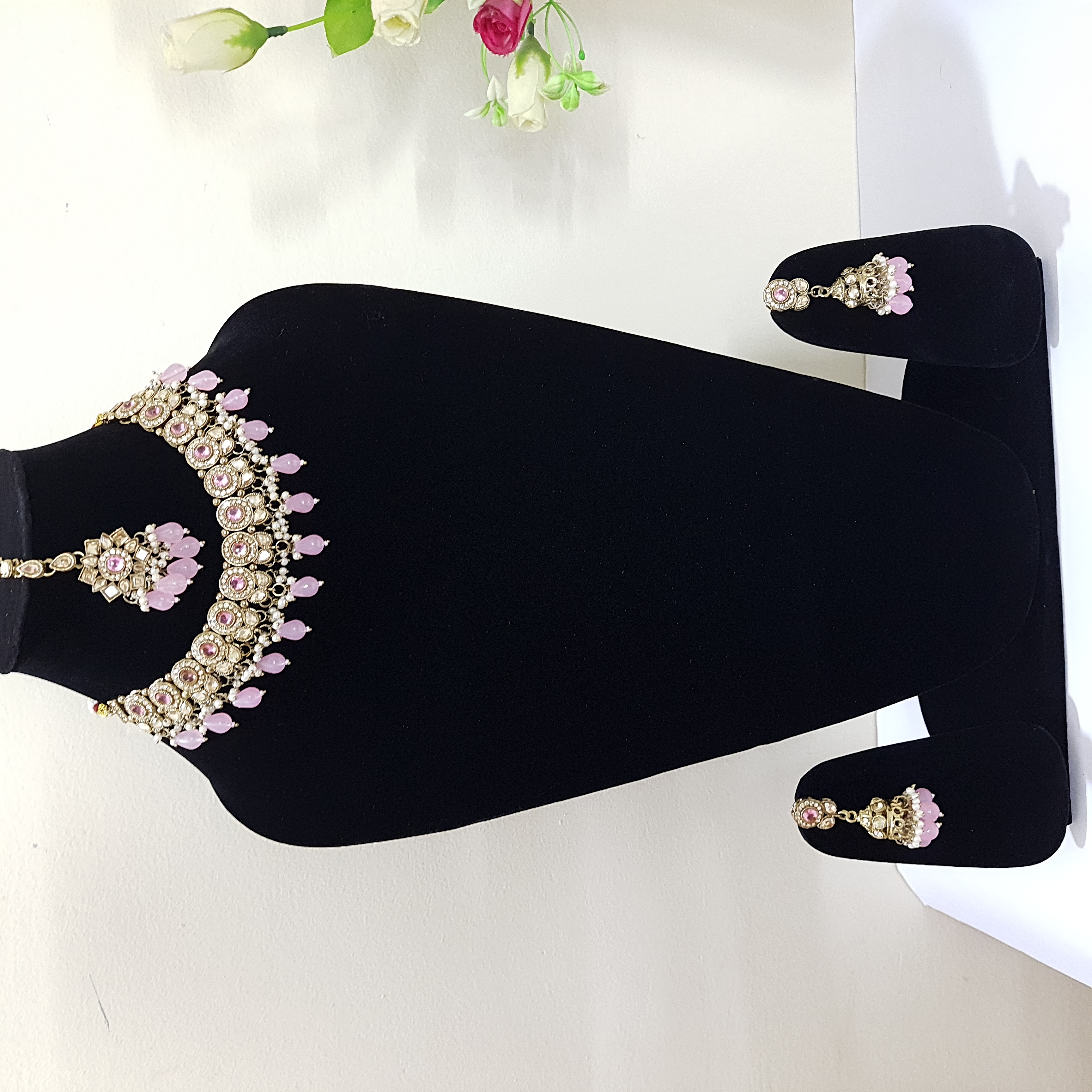 Aayana Necklace Set – Kundan Choker with Pink Drops from Stones & Sparkle Collection