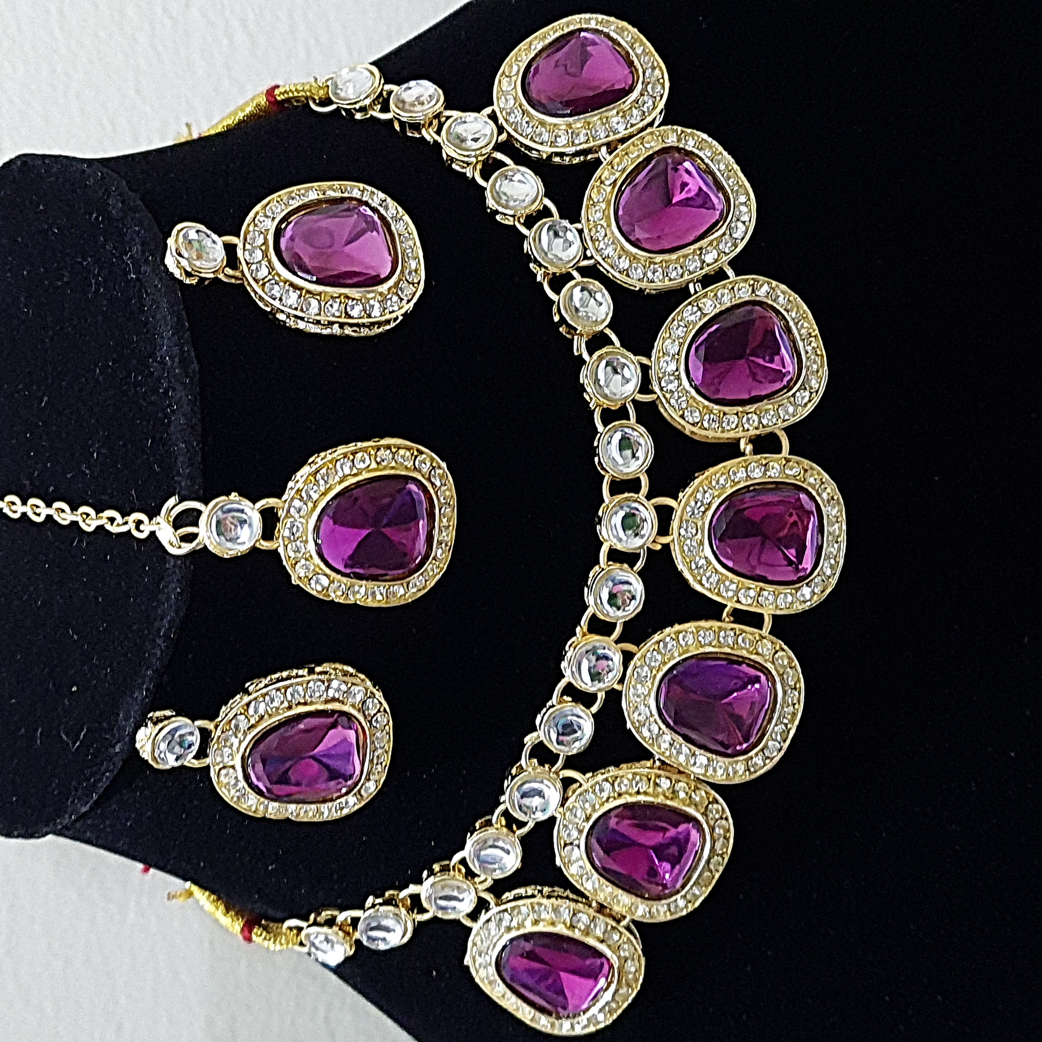 Violet Necklace Set – Elegant Violet Kundan Choker with Earrings & Maang Tikka | Stones & Sparkle Collection