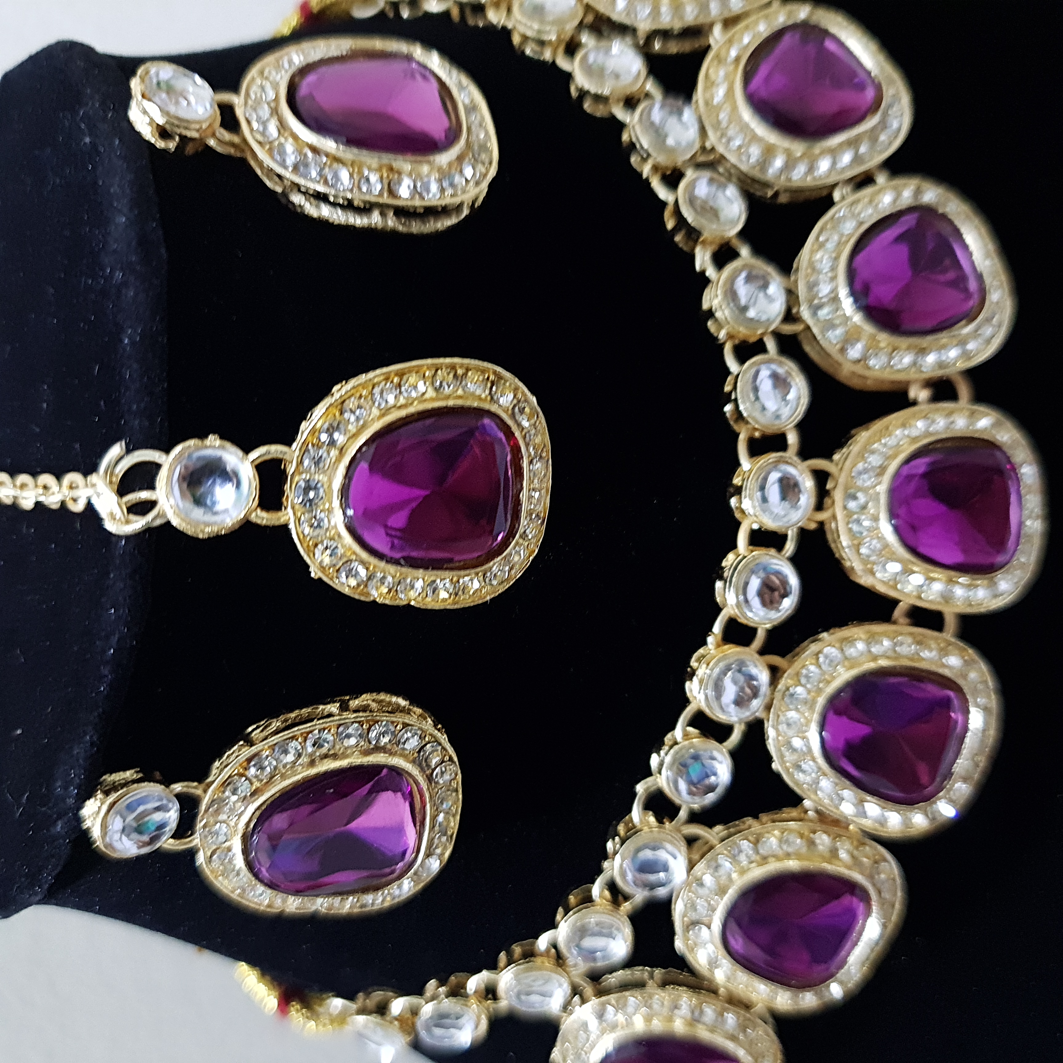 Violet Necklace Set – Elegant Violet Kundan Choker with Earrings & Maang Tikka | Stones & Sparkle Collection