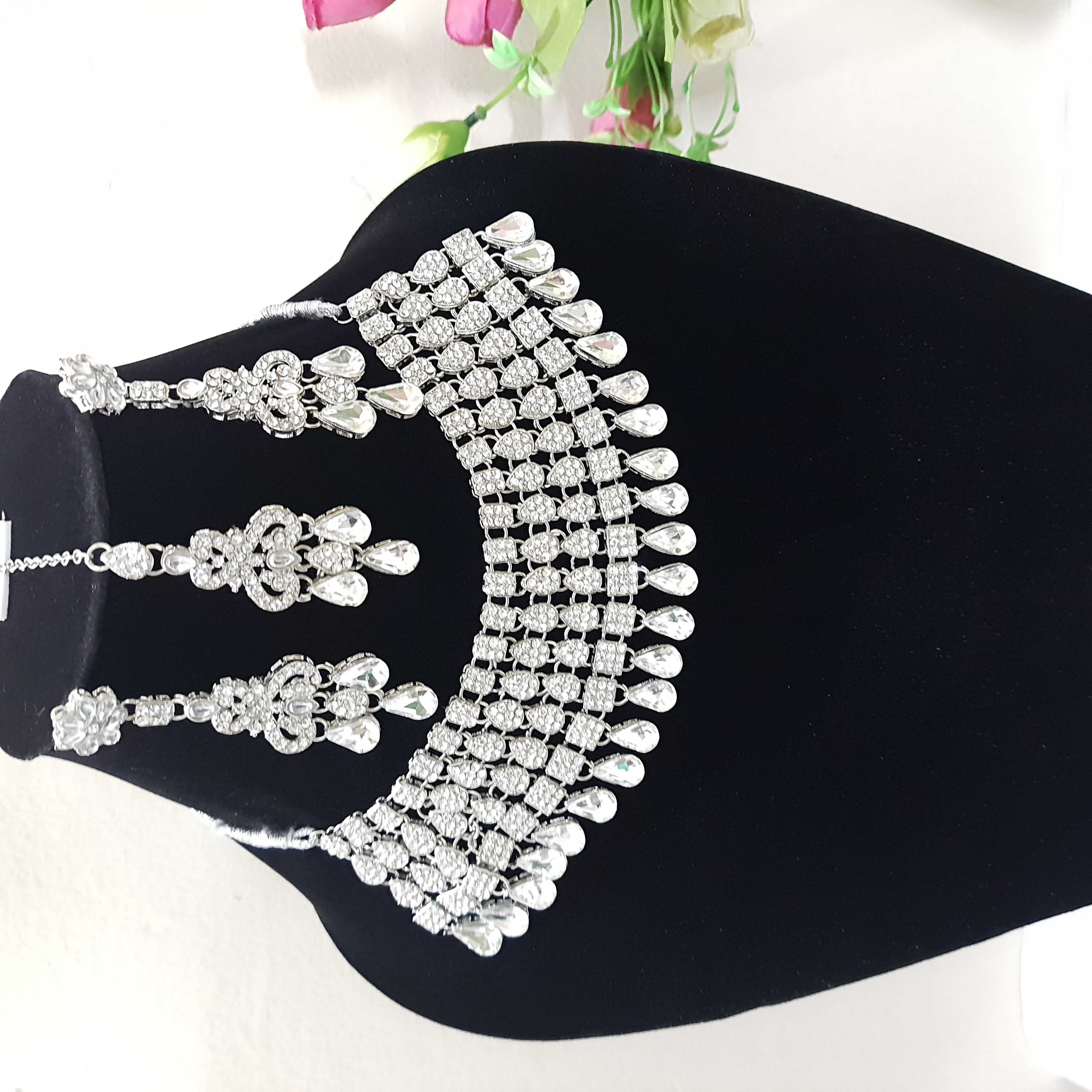Jhalak Necklace Set – Dazzling Silver-Toned Stones | Stones & Sparkle Collection