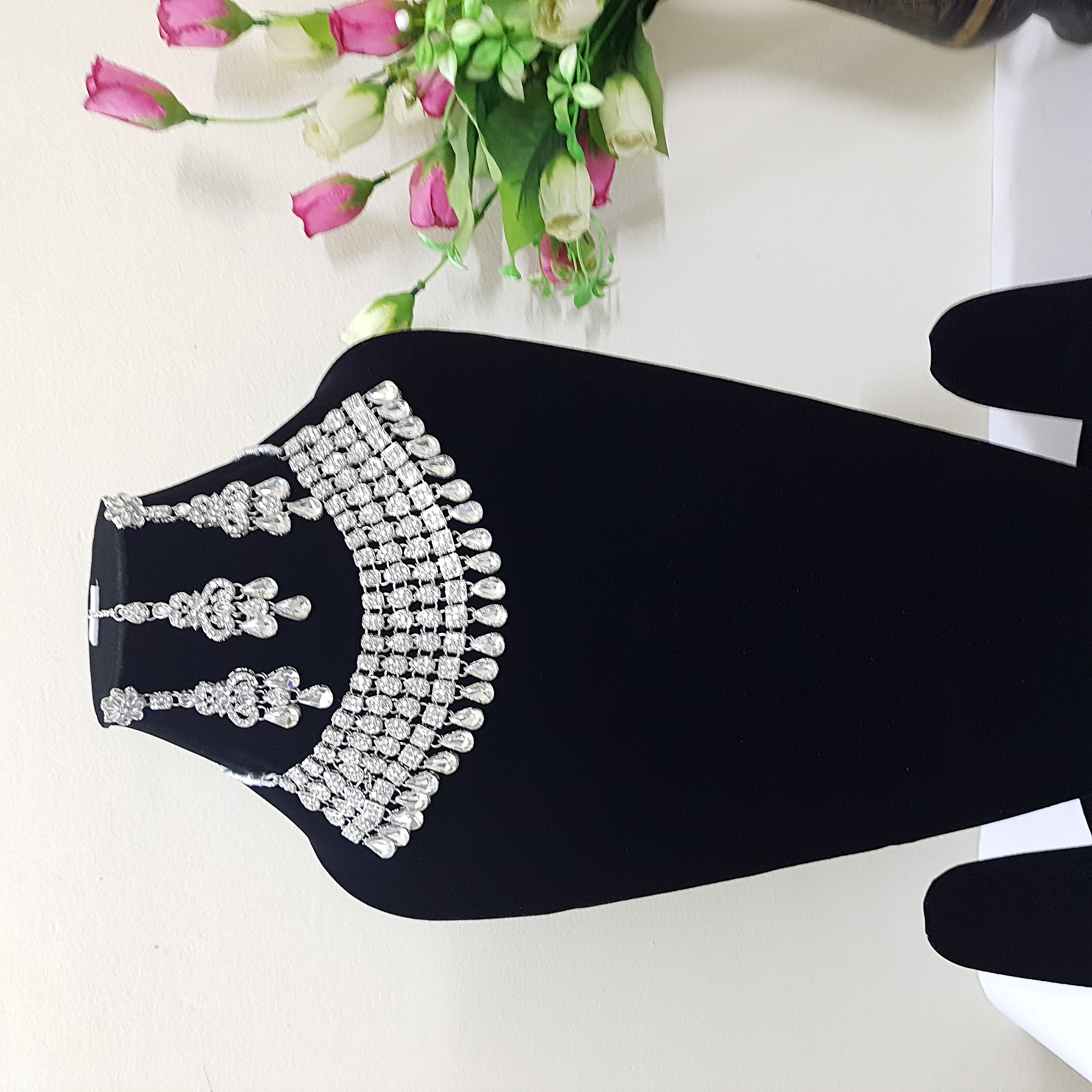 Jhalak Necklace Set – Dazzling Silver-Toned Stones | Stones & Sparkle Collection