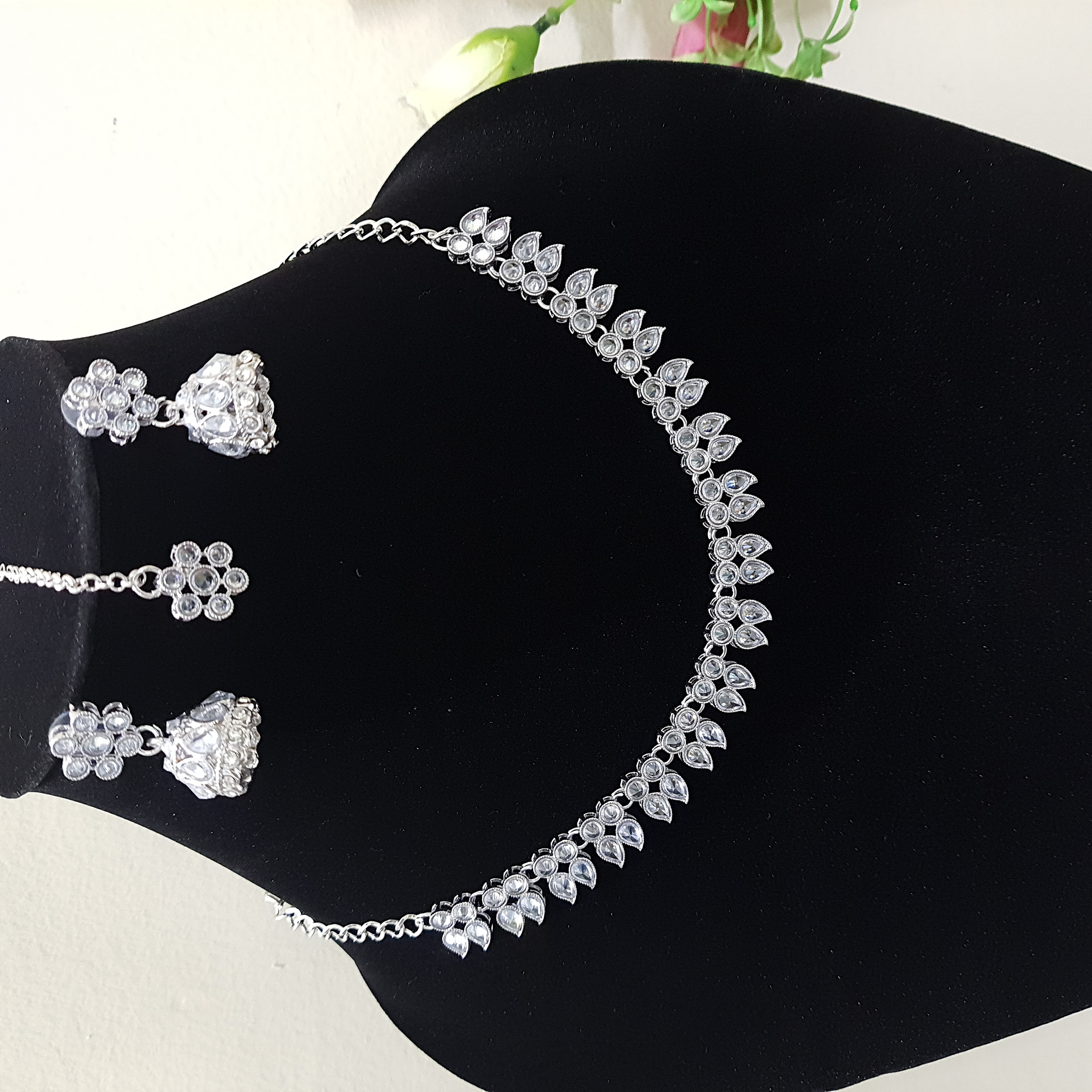 Sparkling Paisley Necklace Set with Earrings & Maang Tikka | Stones & Sparkle Collection