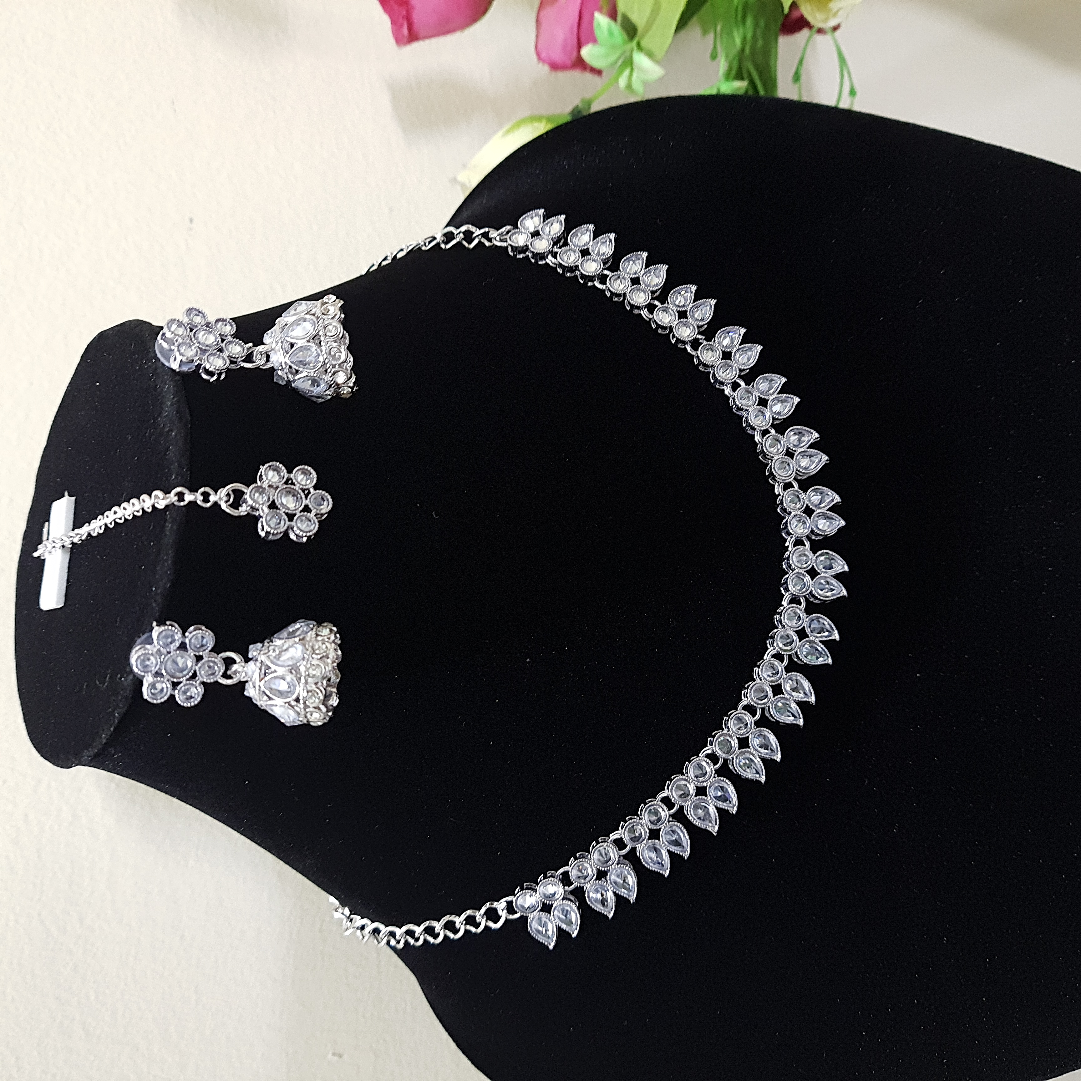 Sparkling Paisley Necklace Set with Earrings & Maang Tikka | Stones & Sparkle Collection