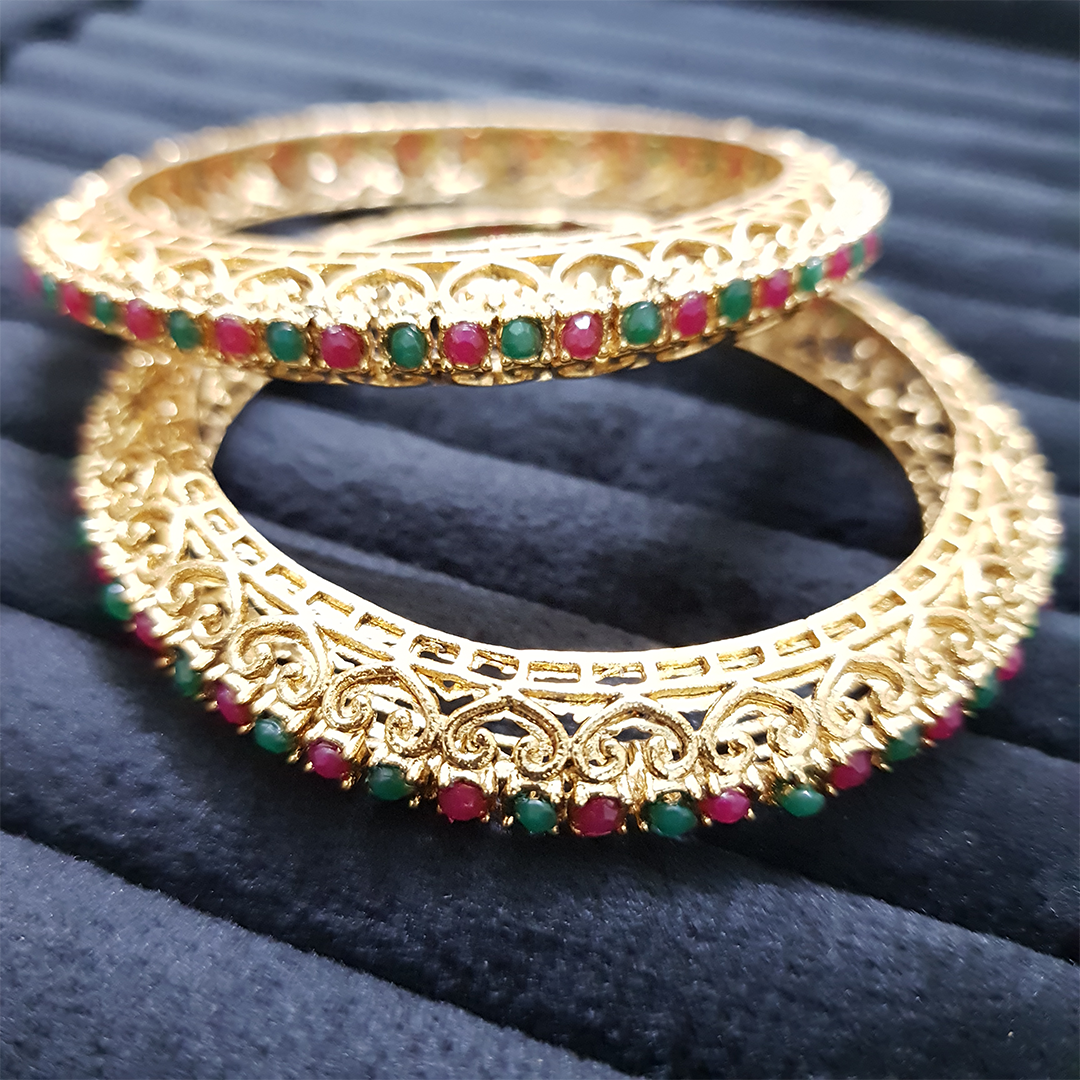Kanak Bangles – Antique Gold Ruby & Emerald Bangles
