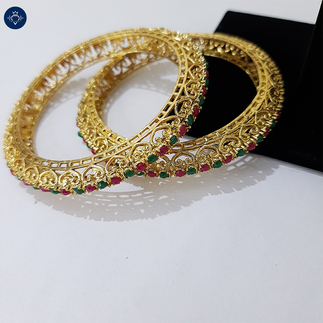 Kanak Bangles – Antique Gold Ruby & Emerald Bangles