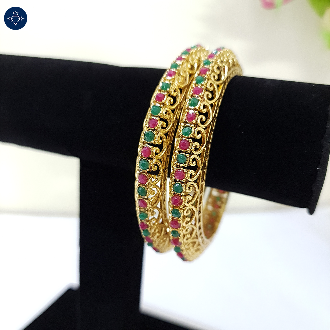 Kanak Bangles – Antique Gold Ruby & Emerald Bangles