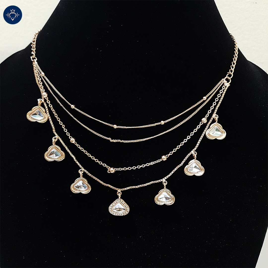 Nitya Deepti Golden – Multi-Layer Heart Charm Necklace Set