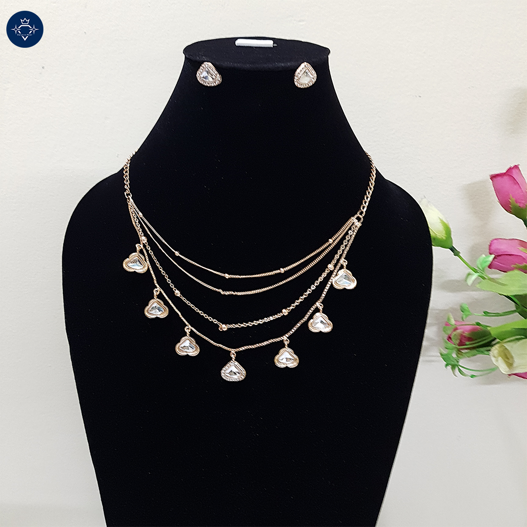 Nitya Deepti Golden – Multi-Layer Heart Charm Necklace Set