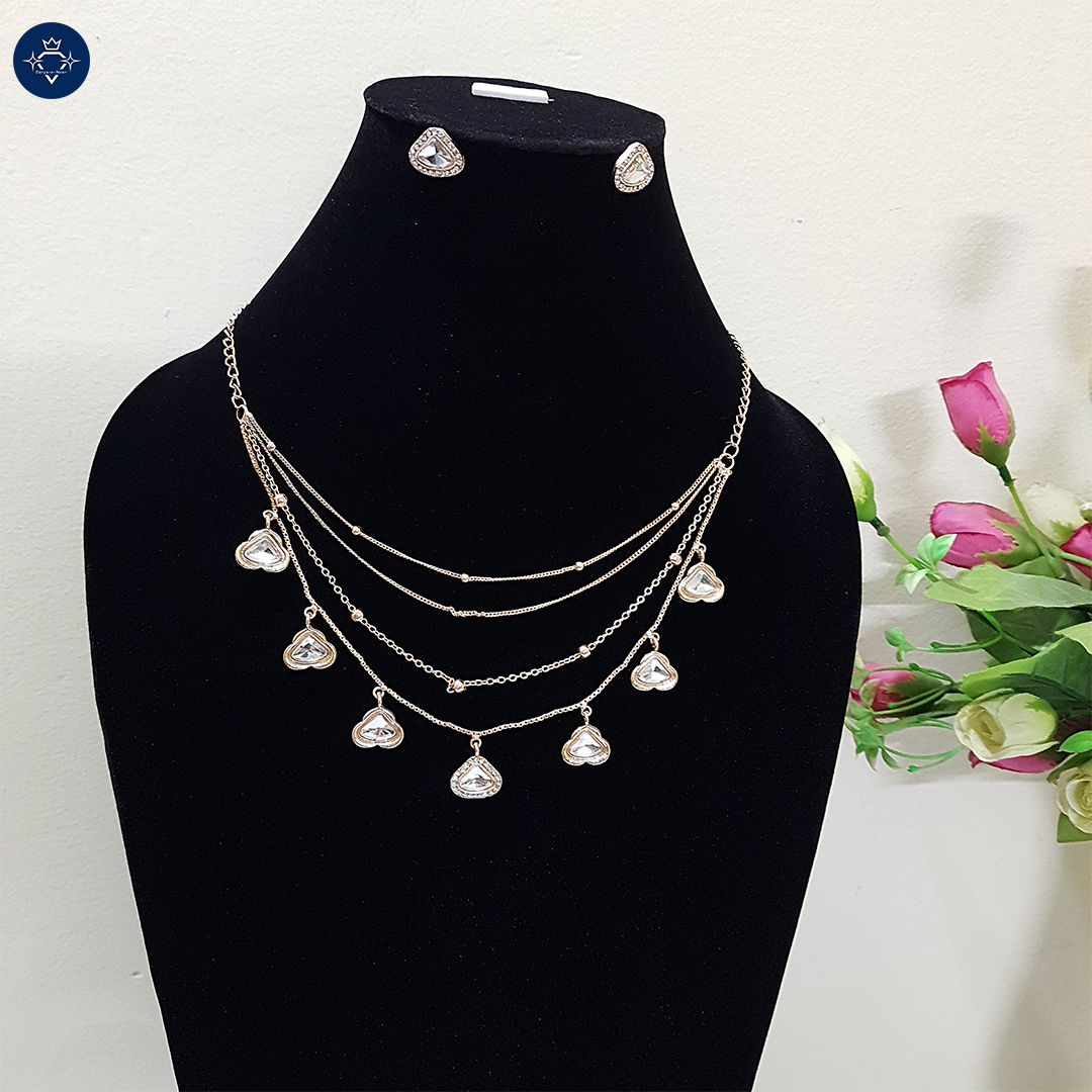 Nitya Deepti Golden – Multi-Layer Heart Charm Necklace Set