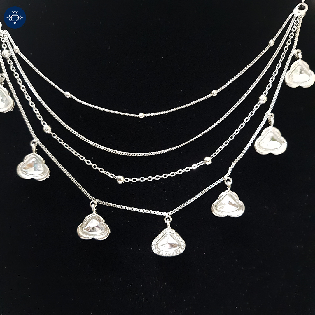 Nitya Deepti Silver – Multi-Layer Heart Charm Necklace Set