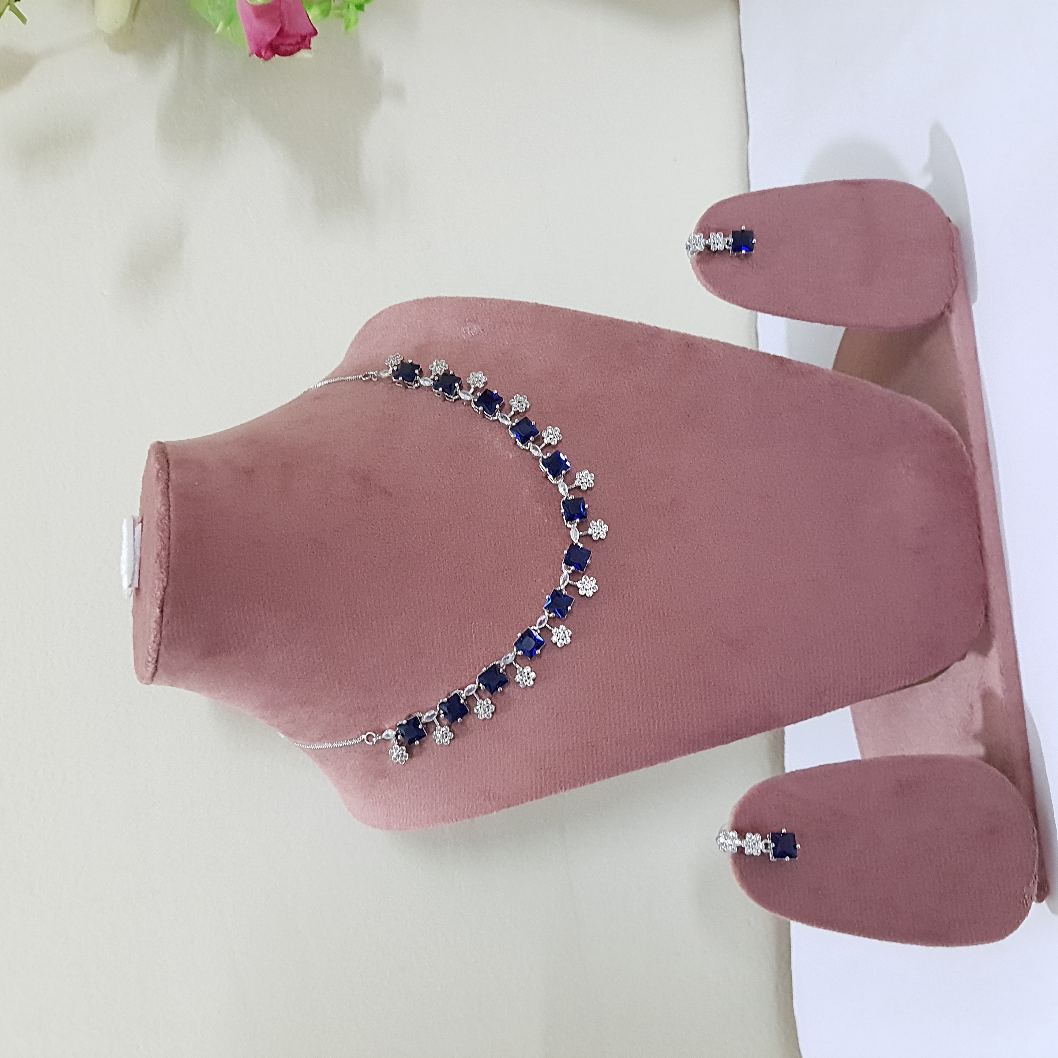 Sapphire Squares AD Jewellery Set | Diamond Diaries Collection