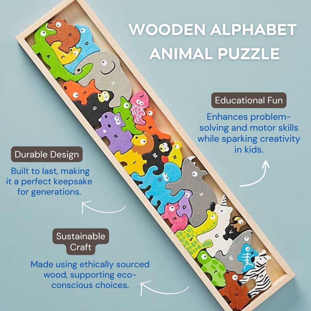 Wooden Alphabet Animal Stacking, Balance & Sorting Puzzle