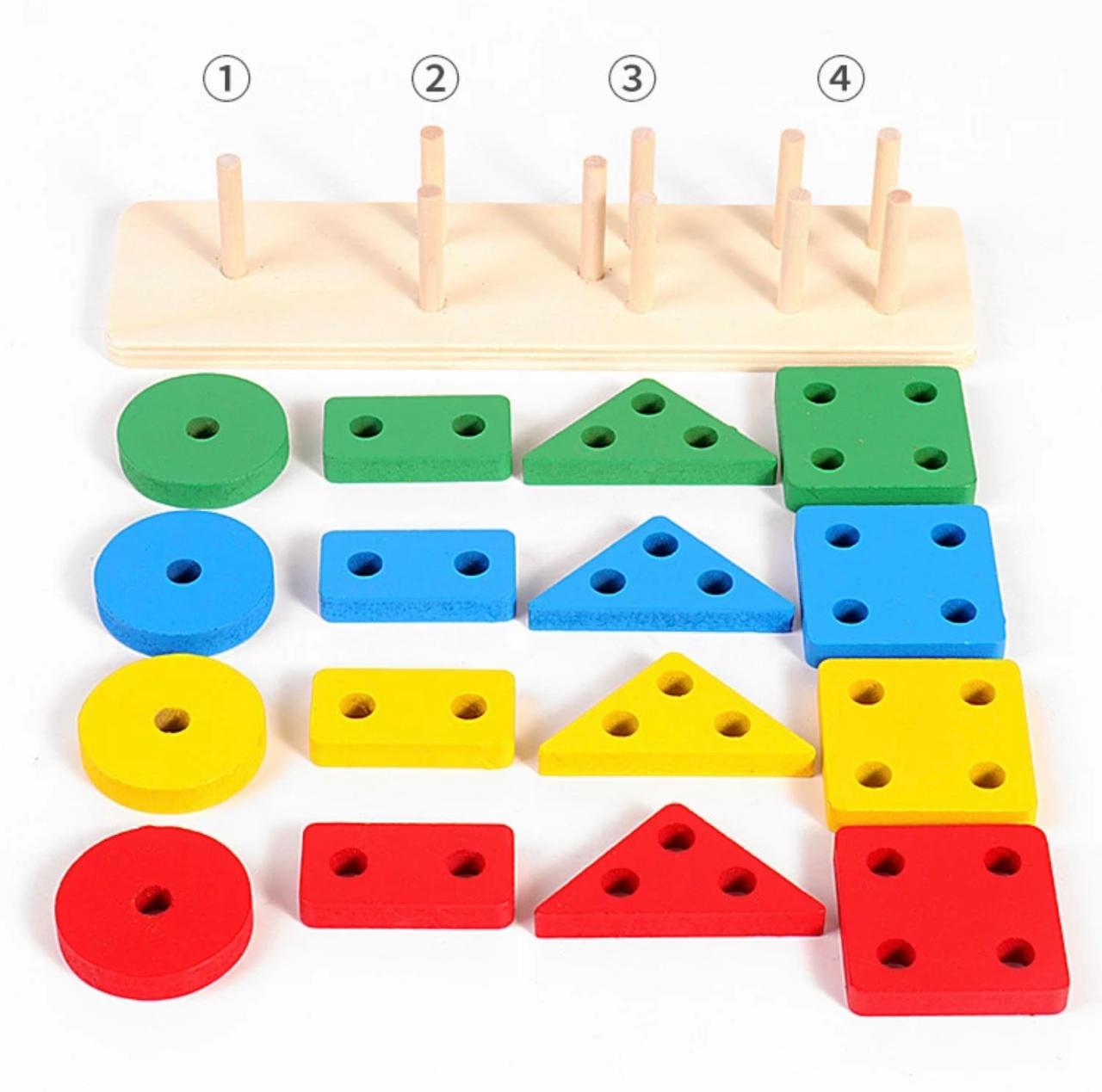 2-in-1 Wooden Geometric Shape Stacking & Construction Puzzle