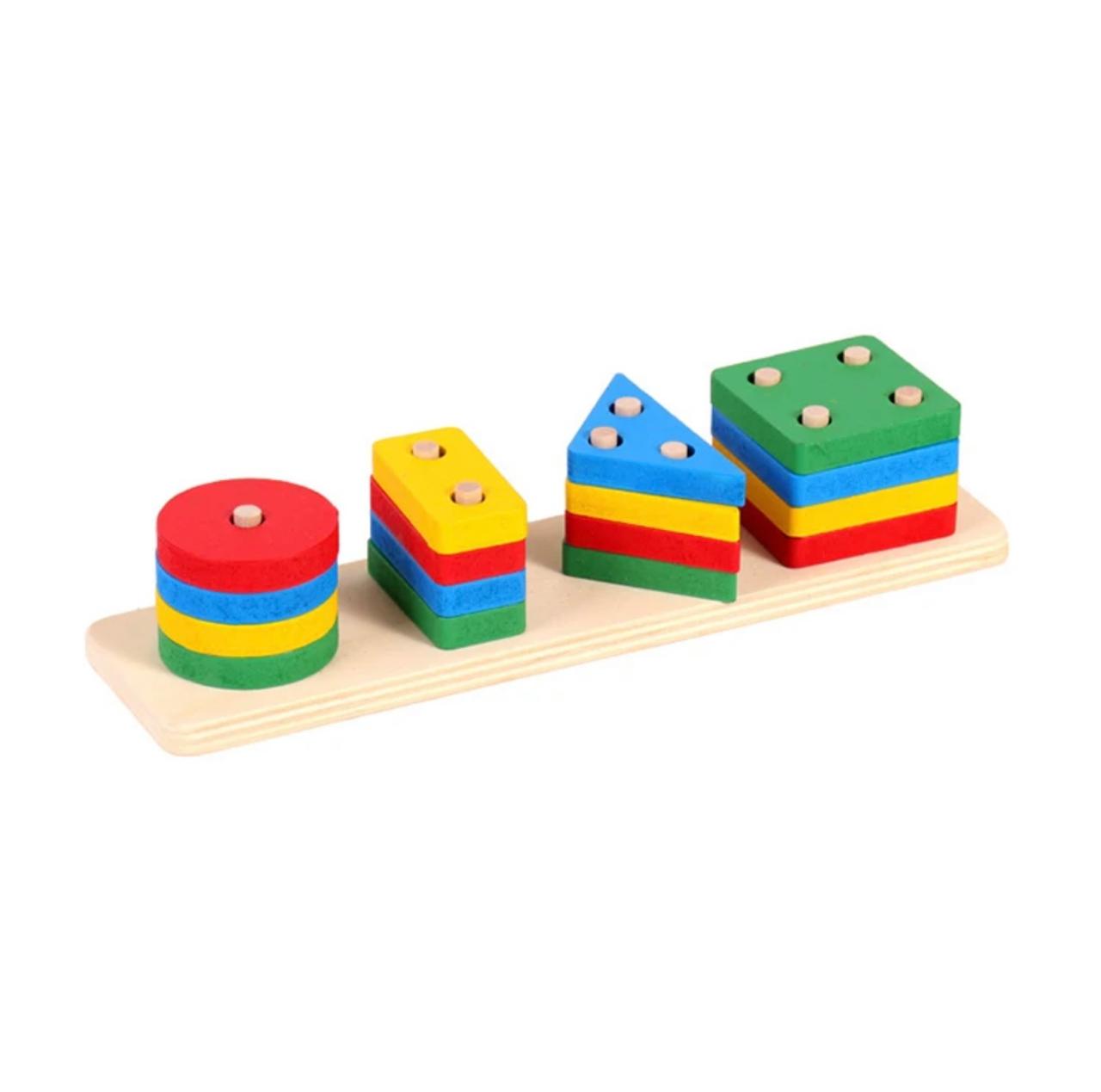 2-in-1 Wooden Geometric Shape Stacking & Construction Puzzle
