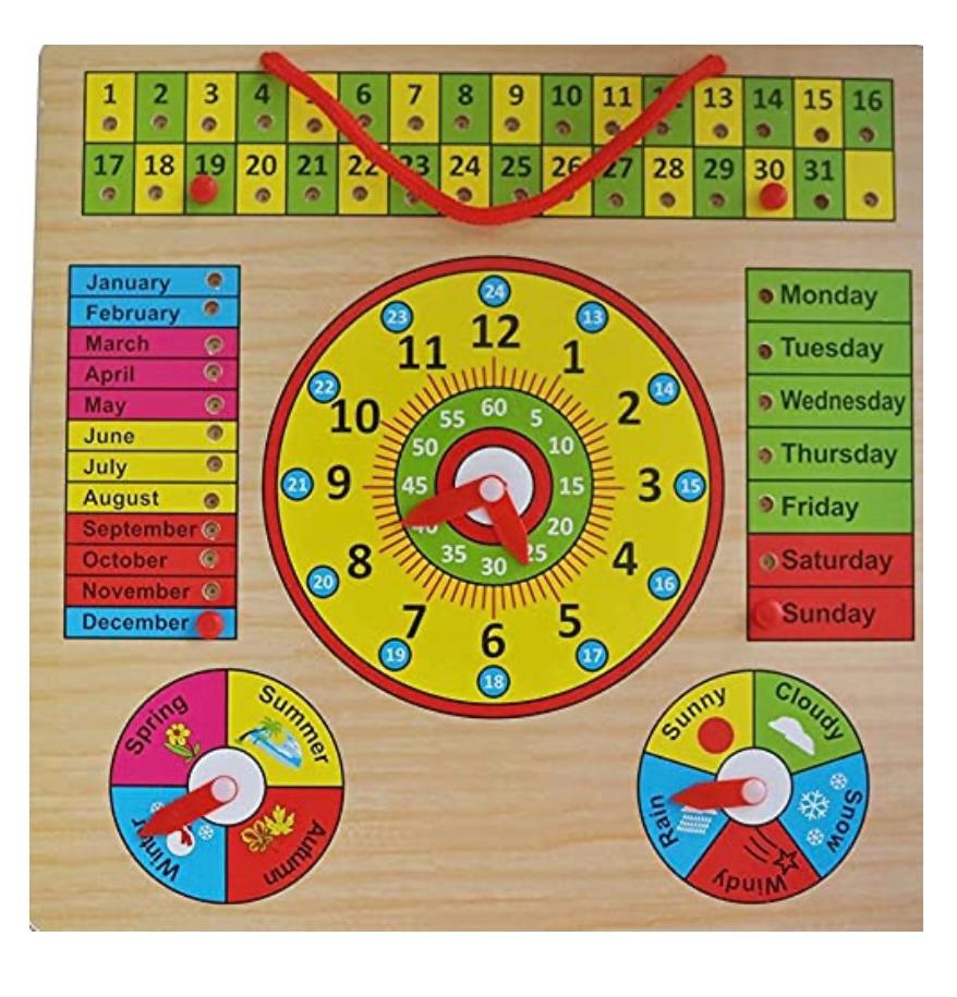 Wooden Kids Learning Calendar & Clock