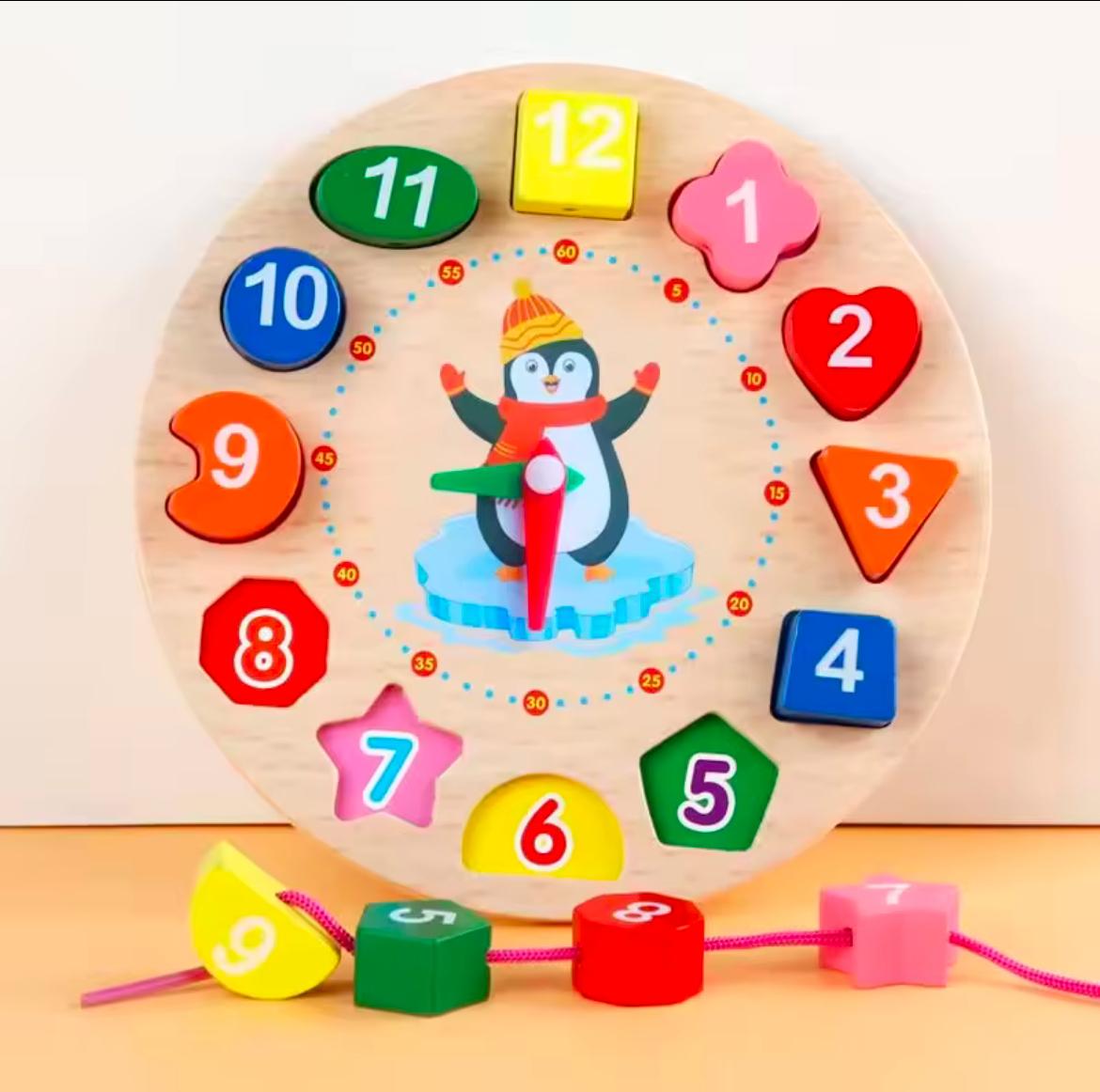 Wooden Penguin Shape Sorting Learning Clock