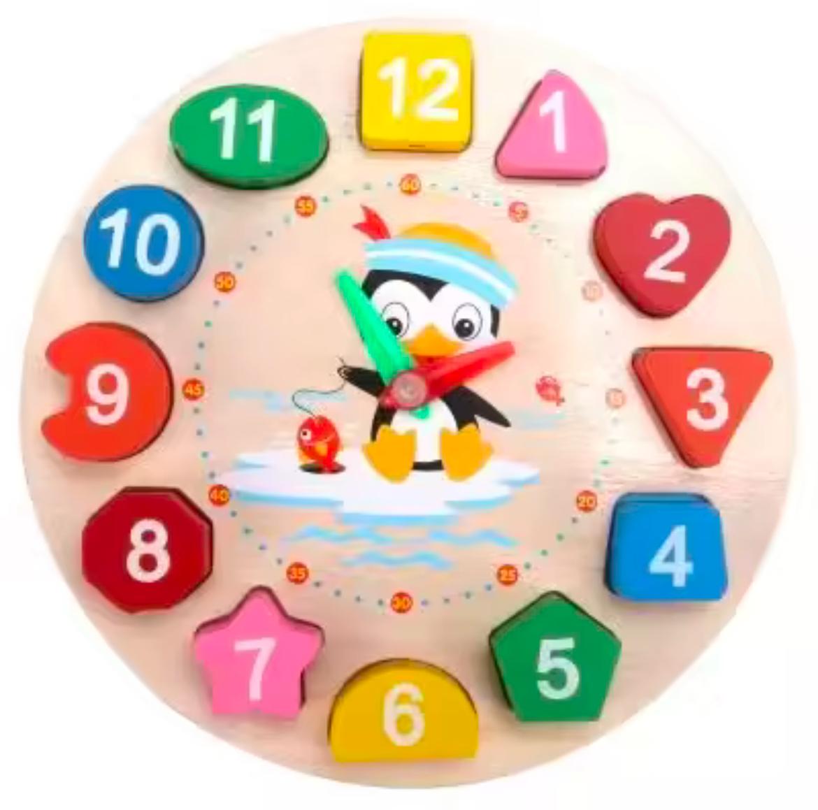  Wooden Penguin Shape Sorting Learning Clock