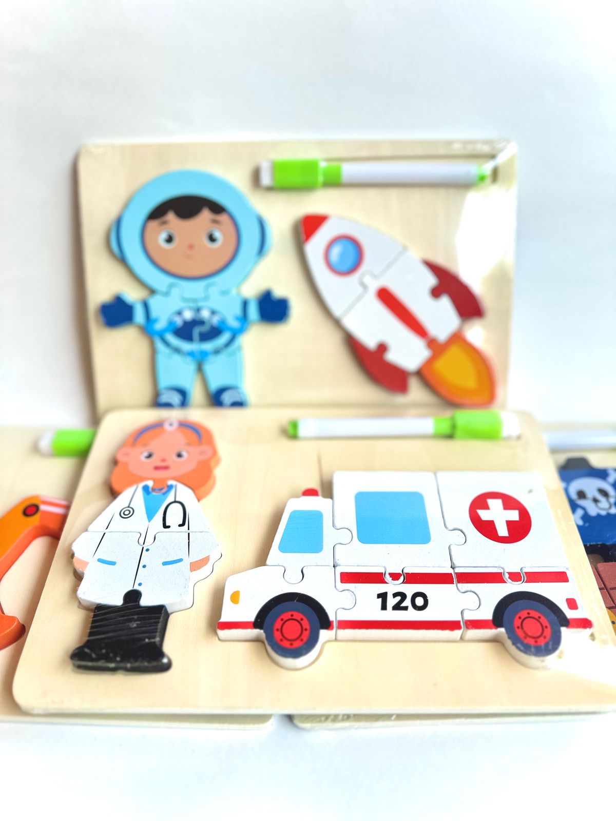 Wooden Occupation Puzzle Set with Whiteboard