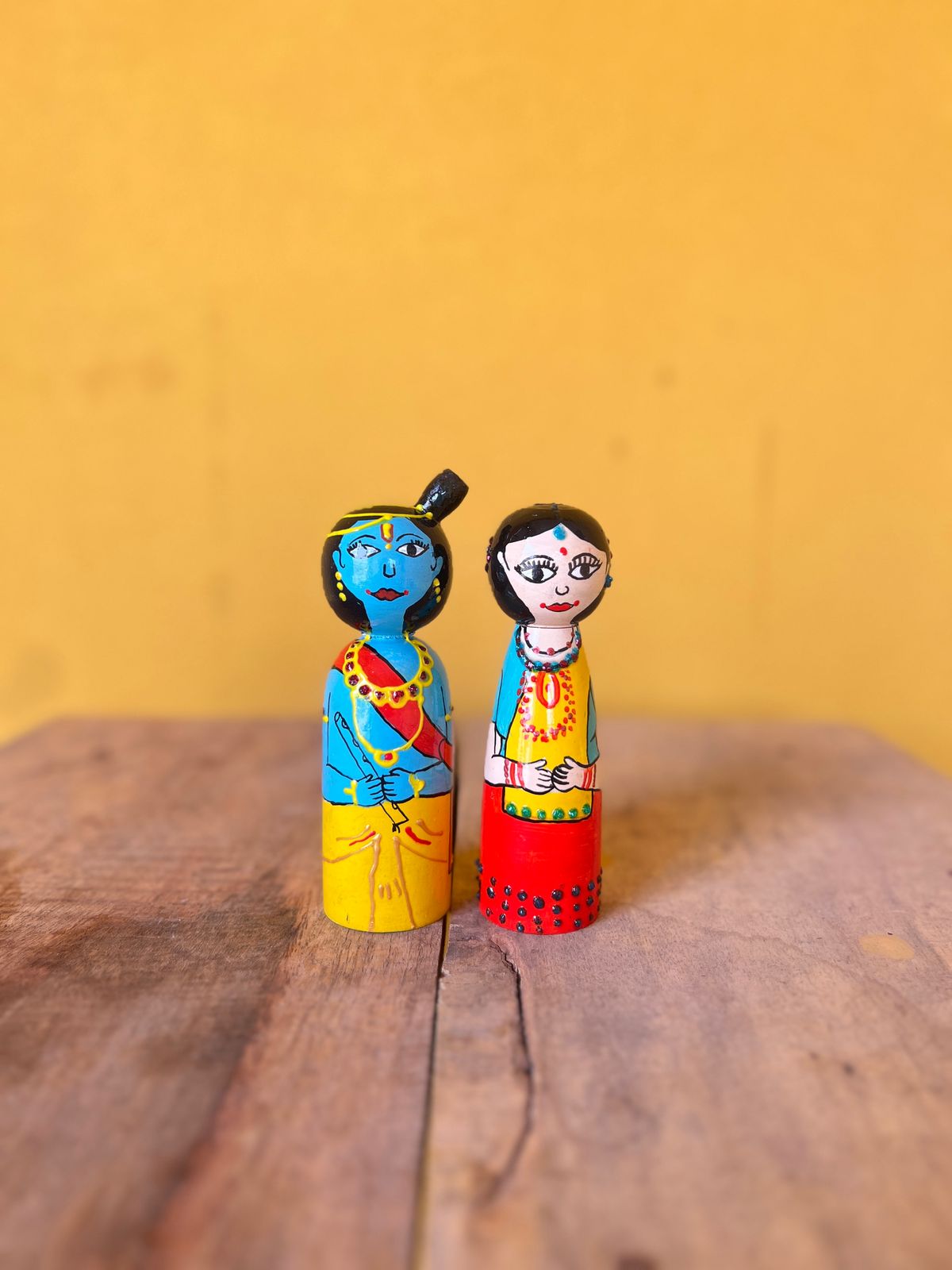 Radha Krishna Peg Doll Set (Set of 2 Dolls)