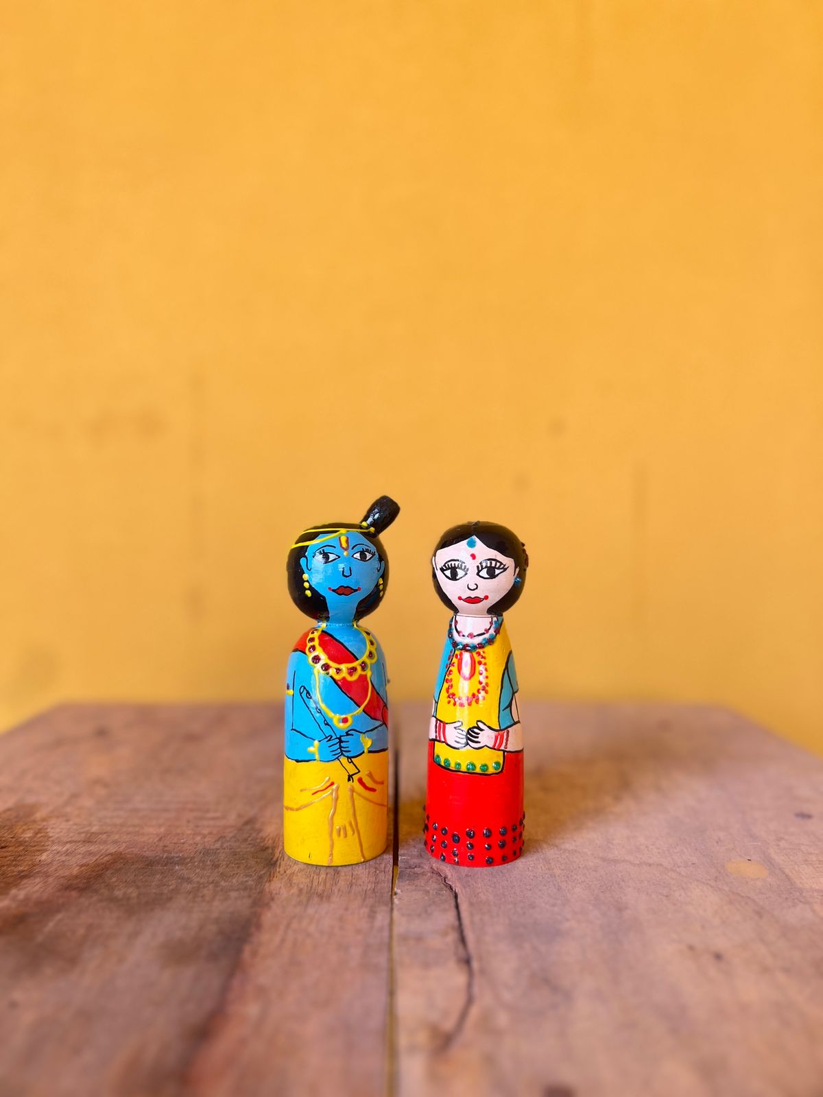 Radha Krishna Peg Doll Set (Set of 2 Dolls)