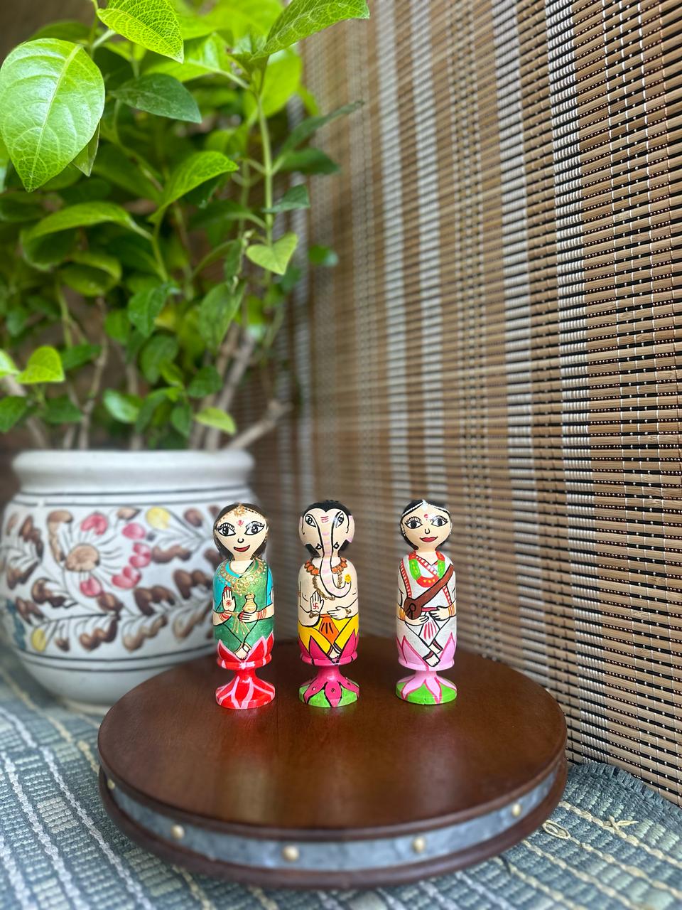 Laxmi, Ganesh & Saraswati Peg Doll Set (Set of 3 Dolls)