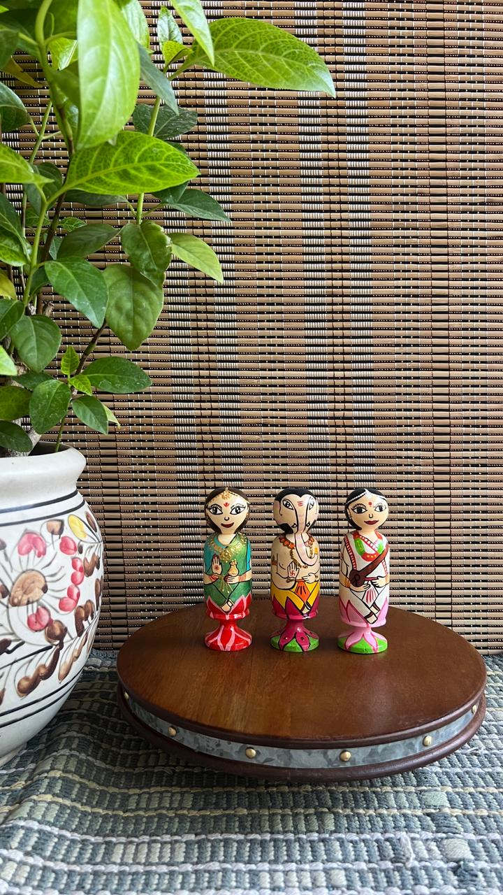 Laxmi, Ganesh & Saraswati Peg Doll Set (Set of 3 Dolls)