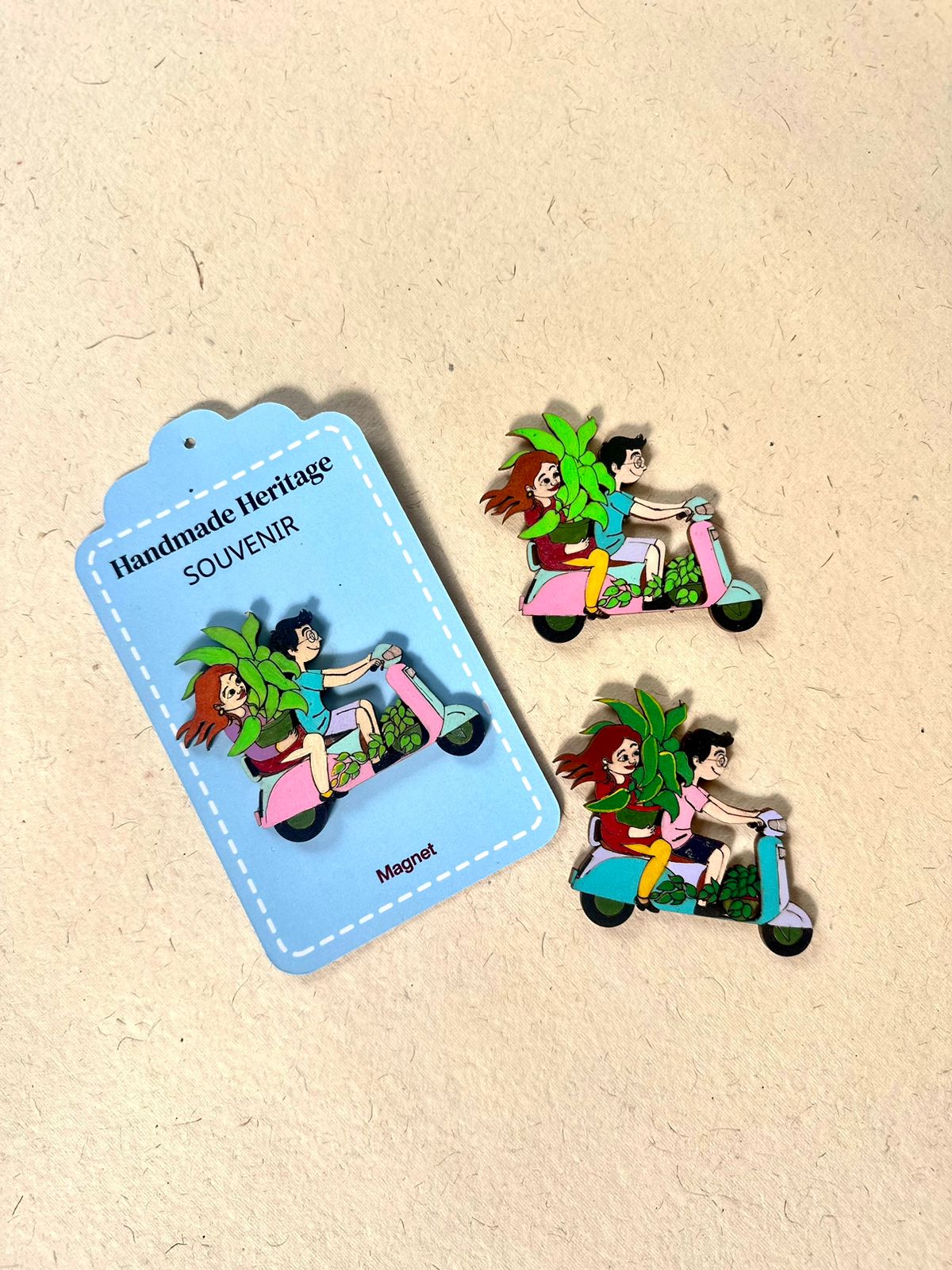 Girl and Boy on Scooter Fridge Magnet