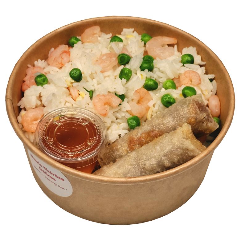 Riz Cantonnais aux crevettes et nems au choix (légumes ou poulet ou au porc)