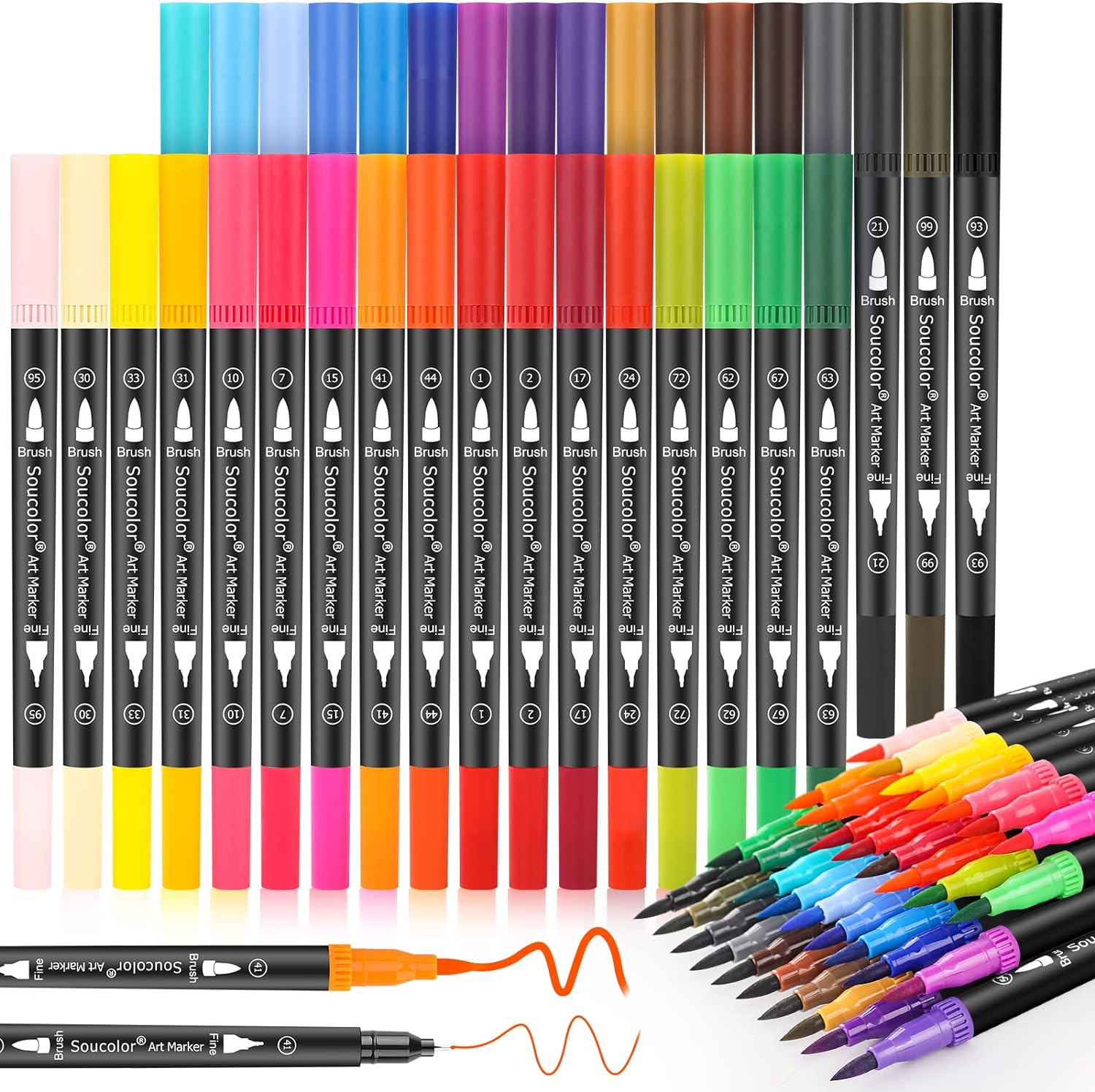 Soucolor Art Brush Markers Pens for Adult Coloring Books, Aesthetic Cute School Supplies