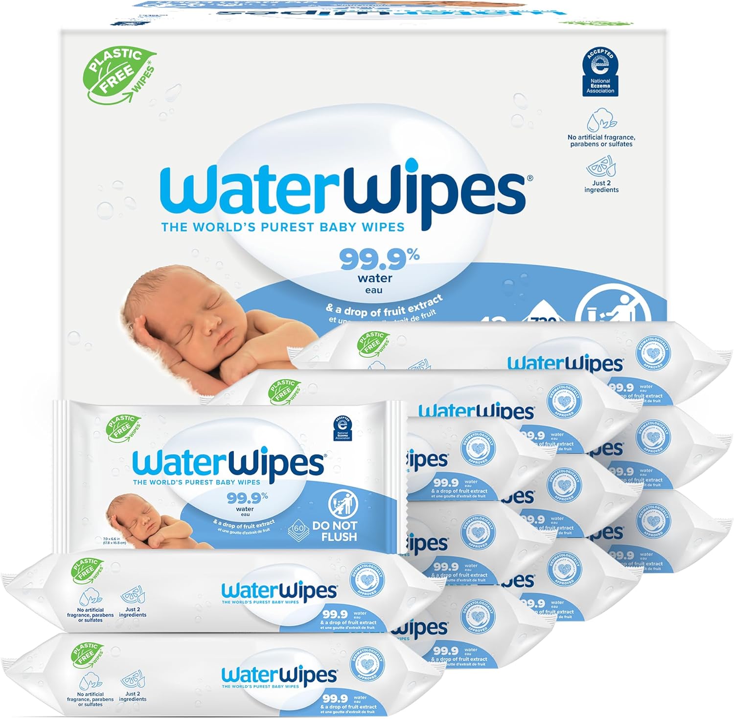 WaterWipes Plastic-Free Original Baby Wipes, 99.9% Water Based Wipes