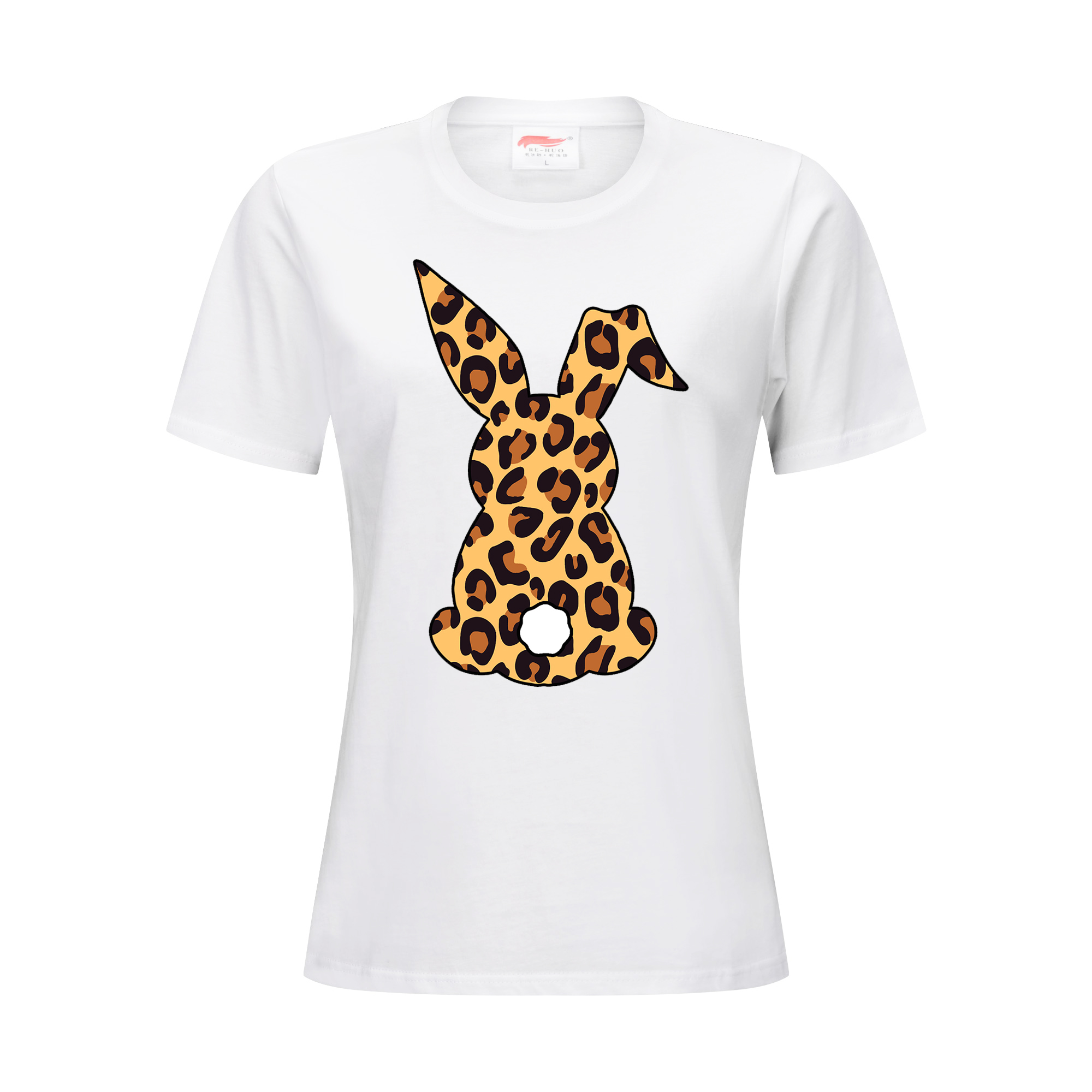 tシャツ Rabbit-motif Lepard T-shirt レディース Easter T-shirt, Rabbit T-shirt, Bunny T-shirt, Leopard Print