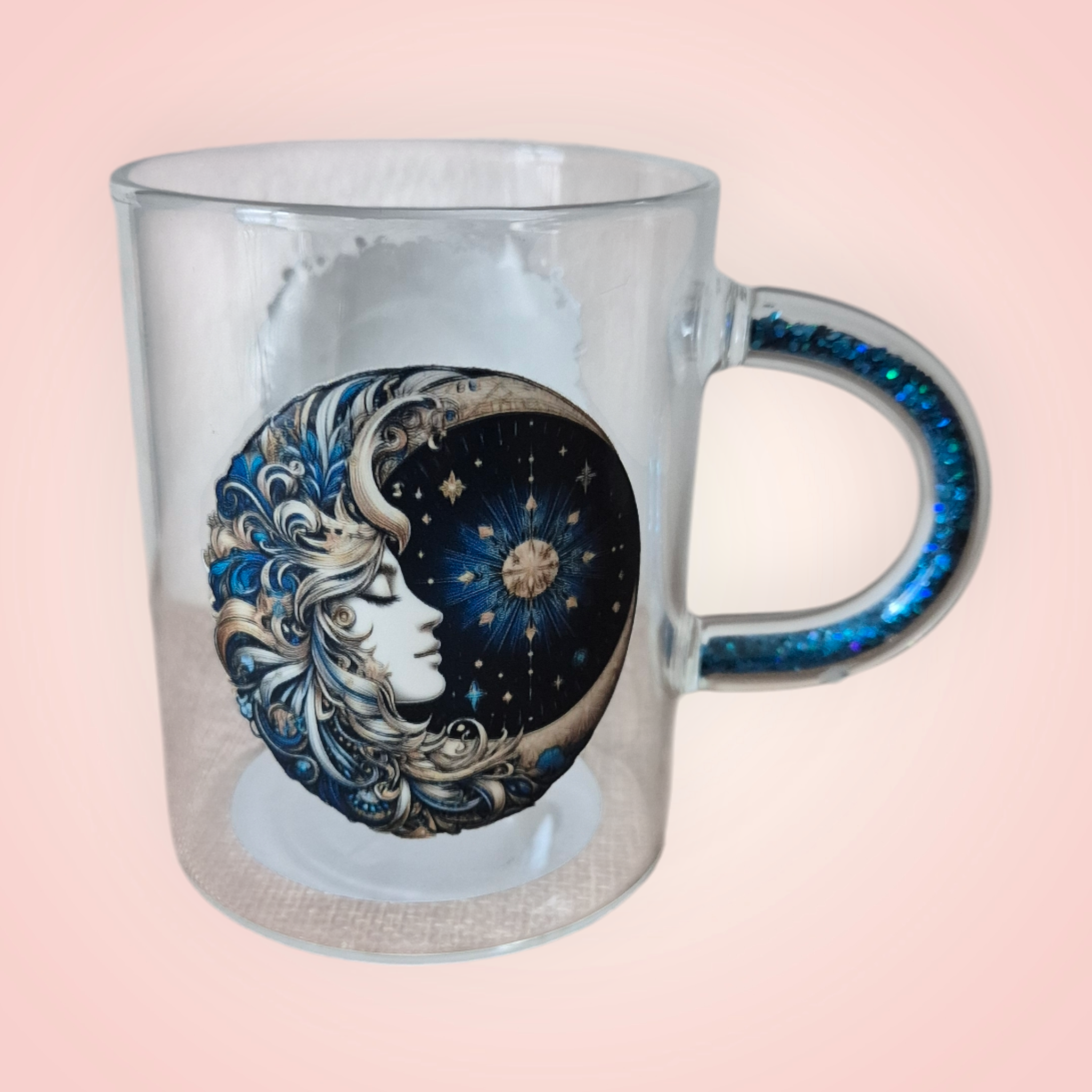 Tasse à Thé Mystique – 400 ml avec Anse Bleu Pailleté ✨🔮