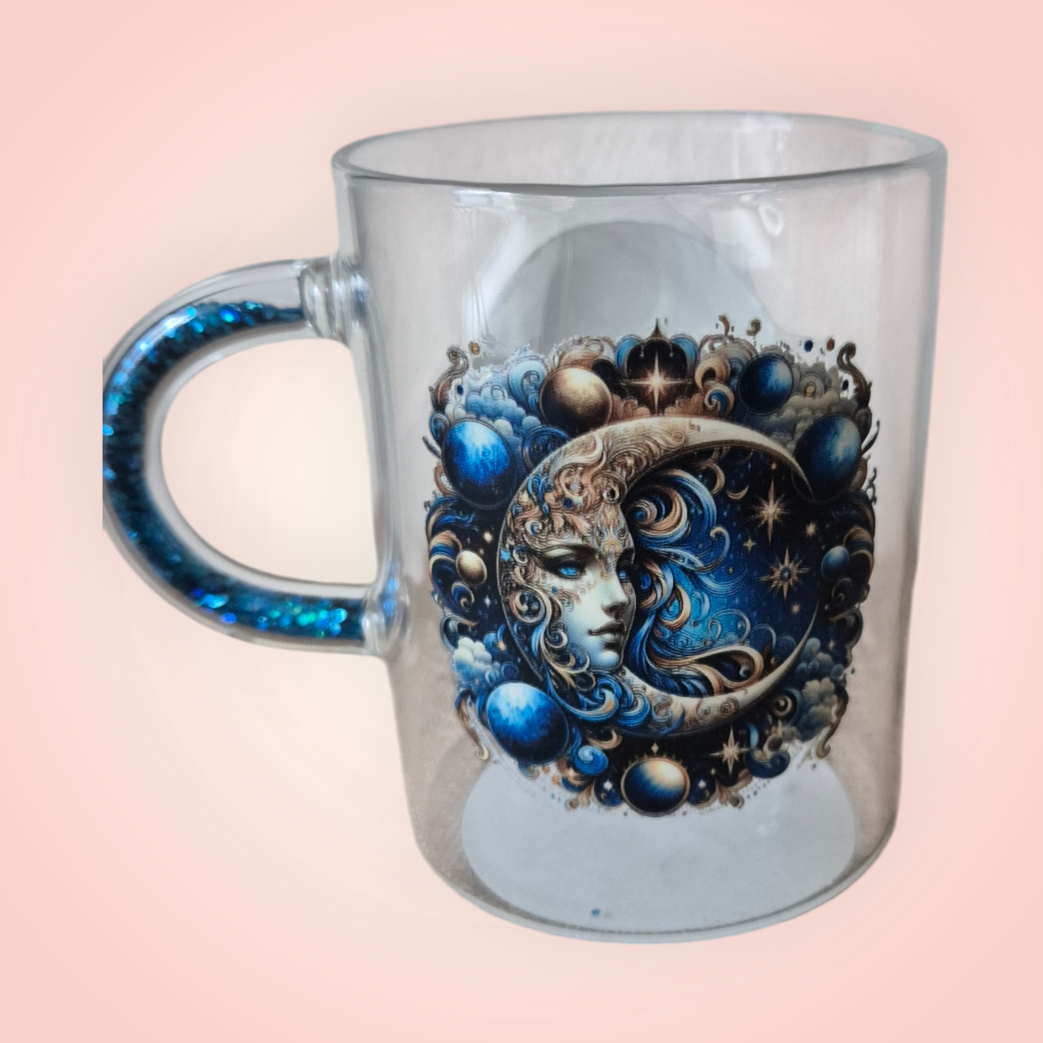 Tasse à Thé Mystique – 400 ml avec Anse Bleu Pailleté ✨🔮