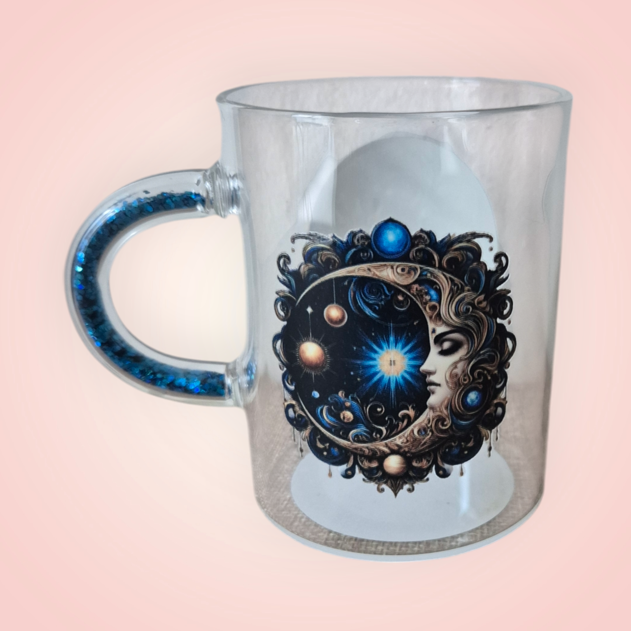 Tasse à Thé Mystique – 400 ml avec Anse Bleu Pailleté ✨🔮