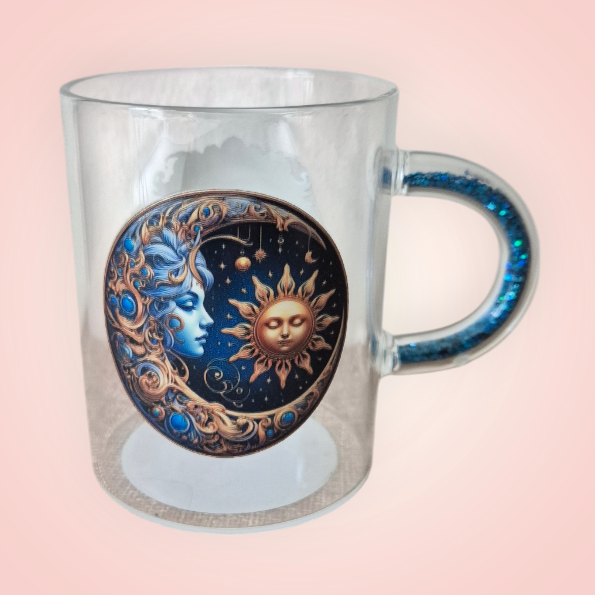 Tasse à Thé Mystique – 400 ml avec Anse Bleu Pailleté ✨🔮