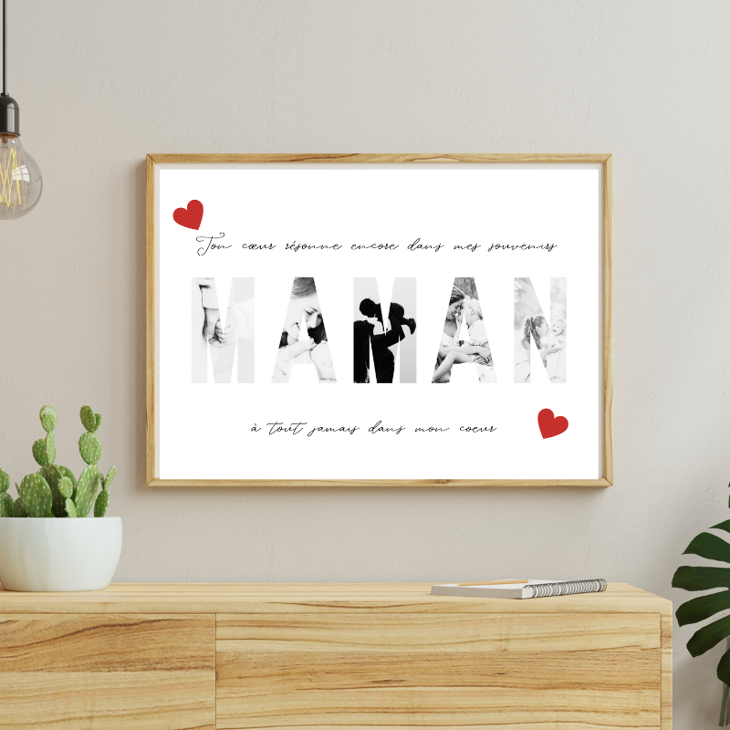Affiche hommage aux mamans « Ton cœur résonne encore dans nos souvenirs »
