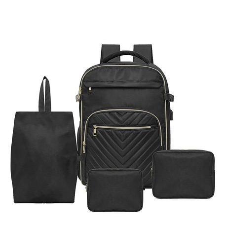 Multi-Piece Black Backpack Set Custom Waterproof Business Backpack Stylish Work Bag with USB Port