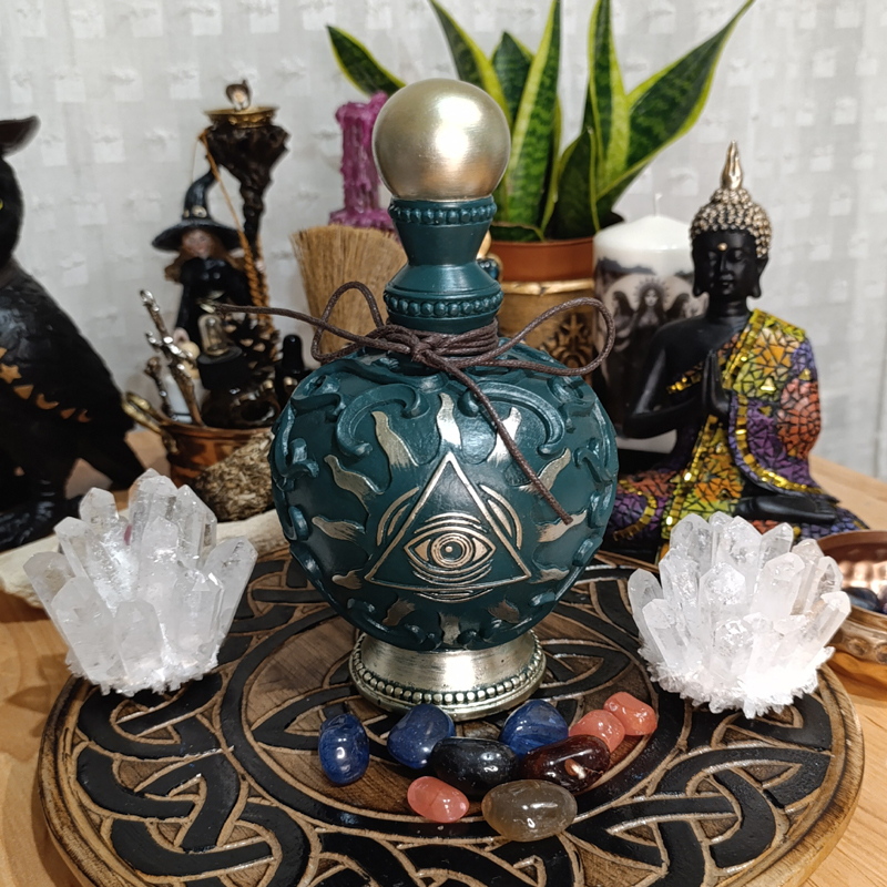Botellas de altar con signo de protección