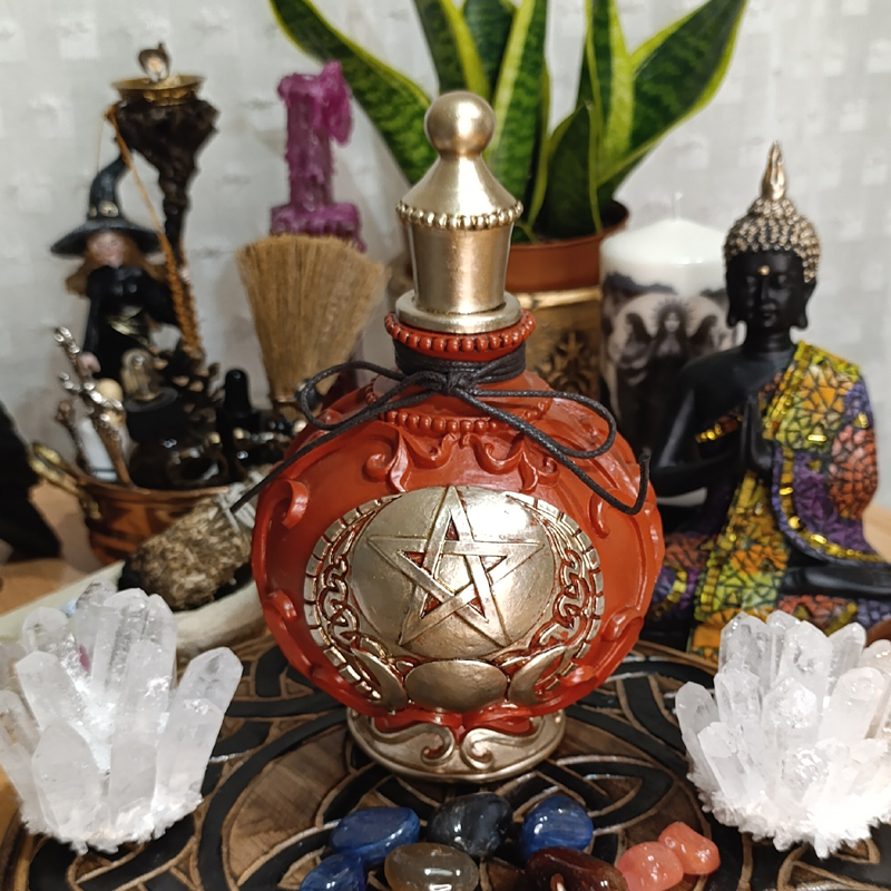 Botellas de altar con signo de protección