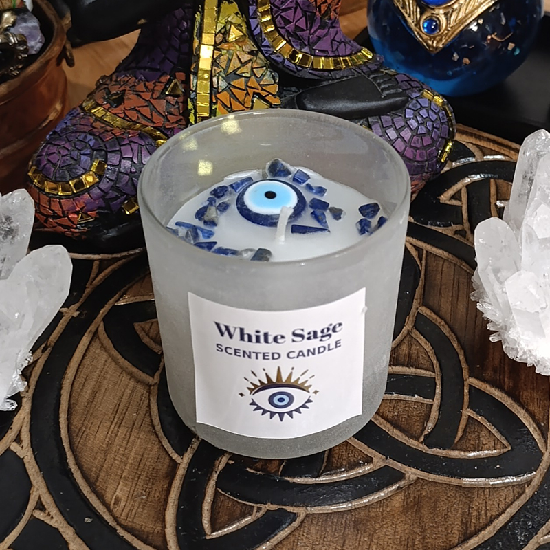 Vela protectora de cristales de salvia blanca All Seeing Eye