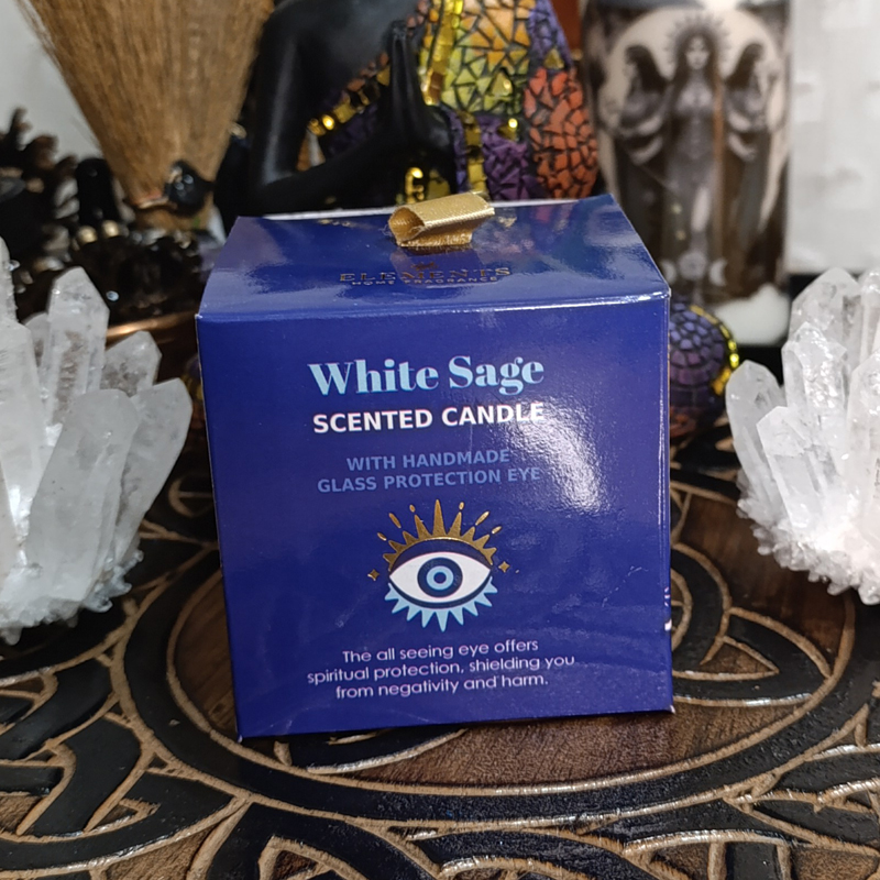 Vela protectora de cristales de salvia blanca All Seeing Eye