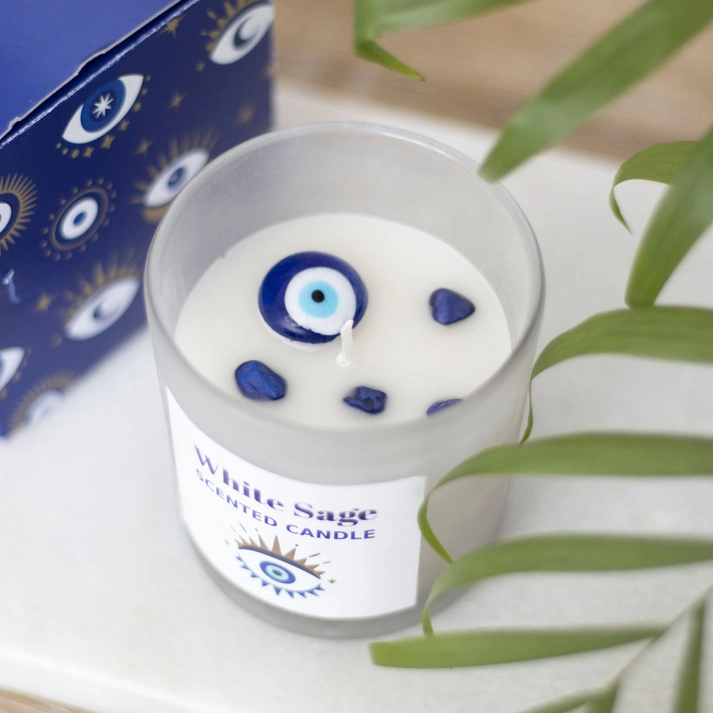Vela protectora de cristales de salvia blanca All Seeing Eye