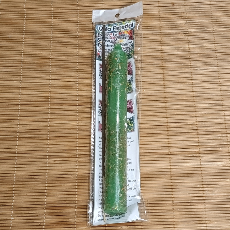 Vela especial de ruda, sal gruesa y pimienta negra